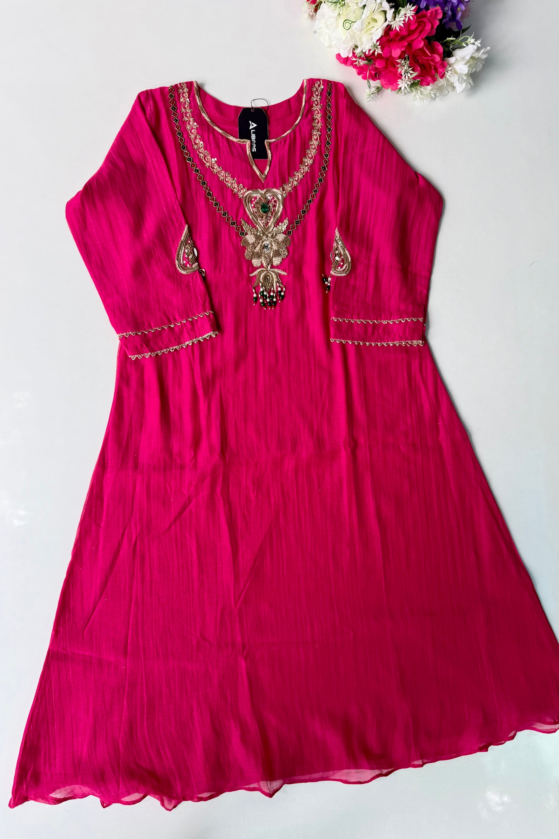 “Diamond” Trending Premium Pink  Mul Chanderi A Line Suit set 🛍️