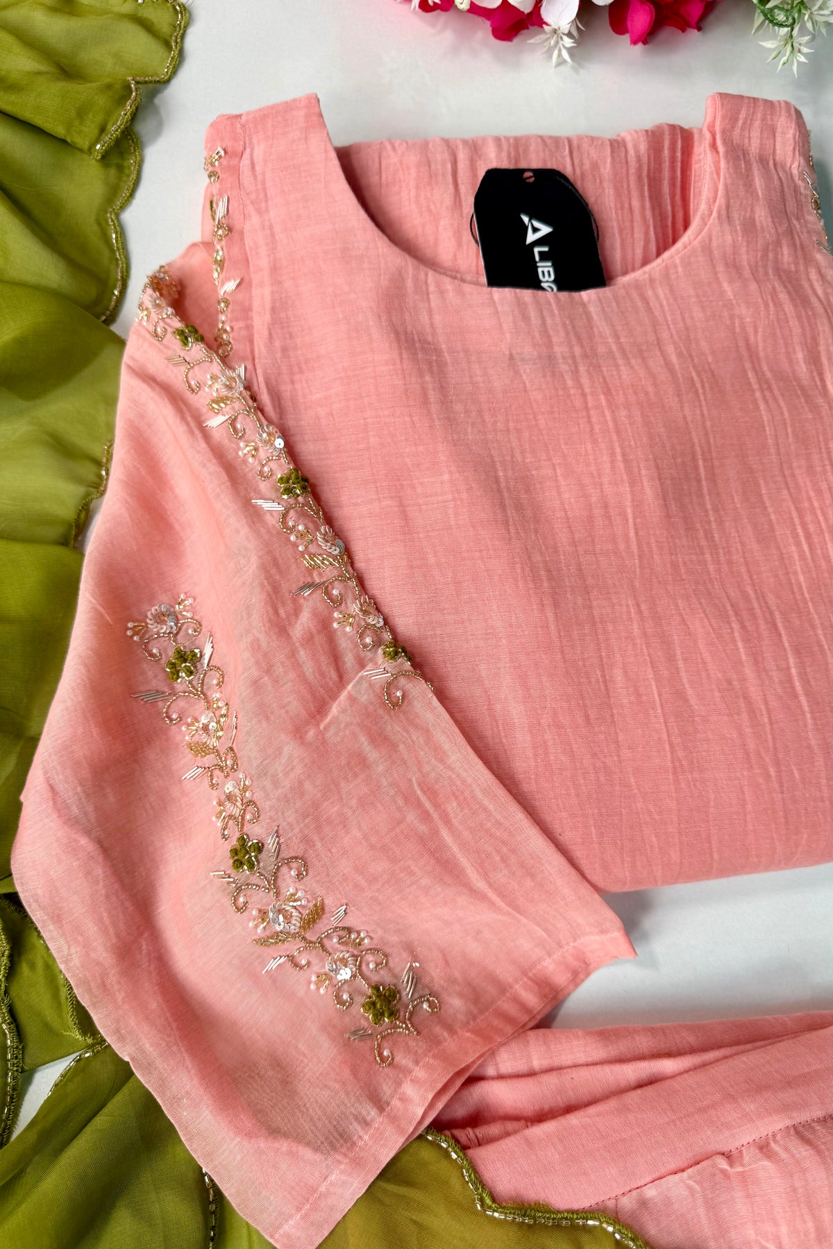 ✨ Princi- Premium Coral Rose Mul Chanderi Anarkali Kurta Set