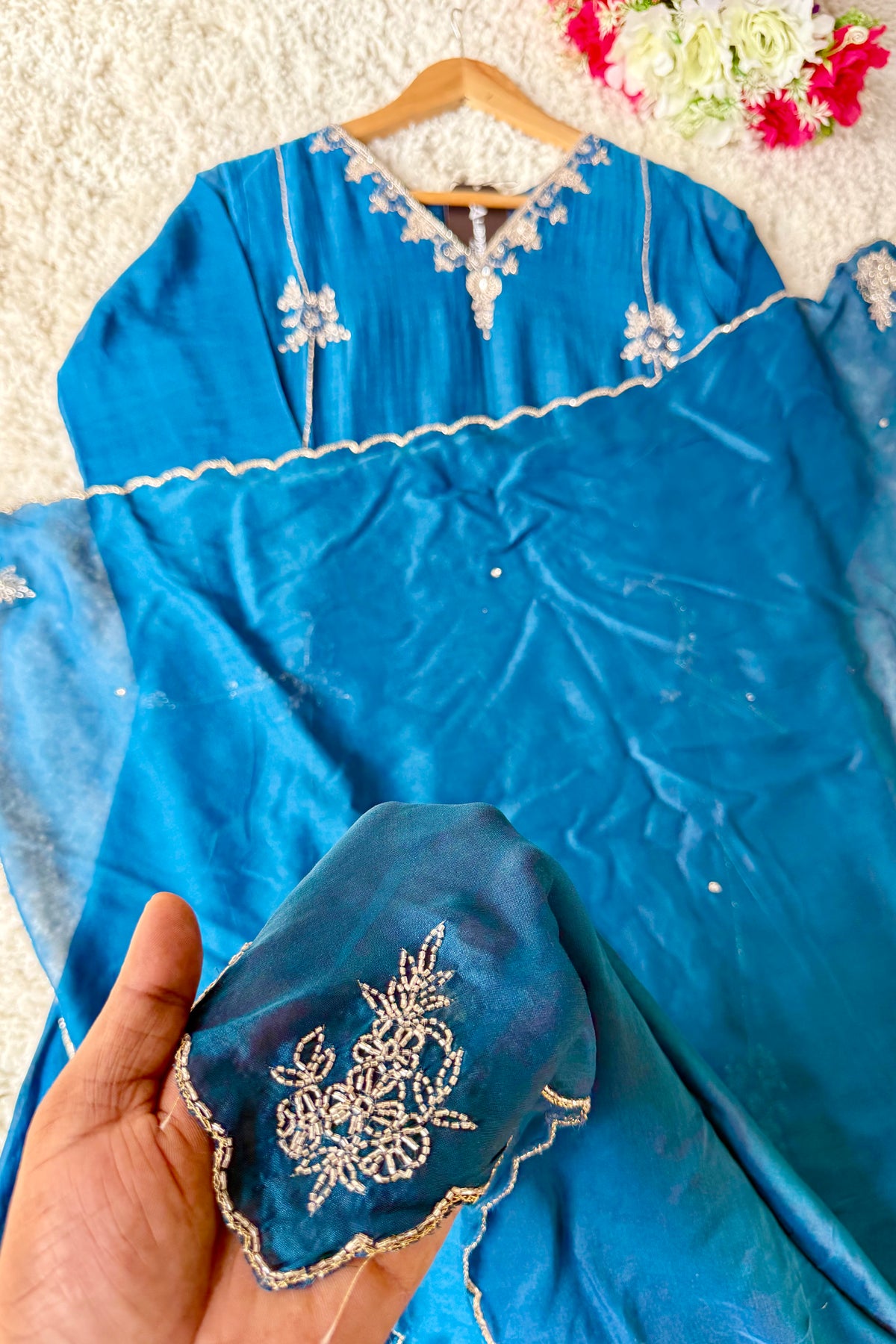 ✨ Daisy - Premium Blue Mul Chanderi A-Line Anarkali Kurta set