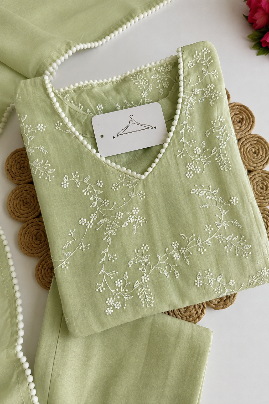 “Elina” Mint Green Crushed Chanderi A Line Suit set 🛍️