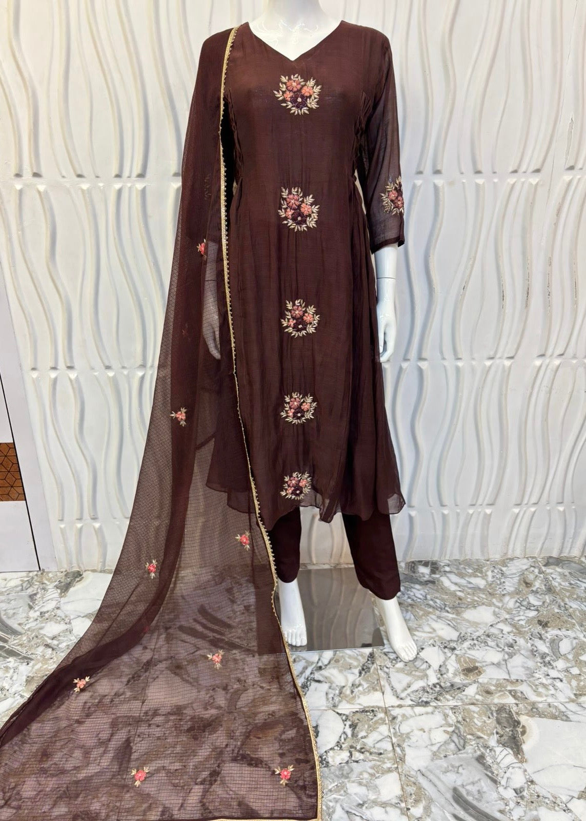 “YAHVI” Premium Rich Brown Chanderi anarkali kurta set