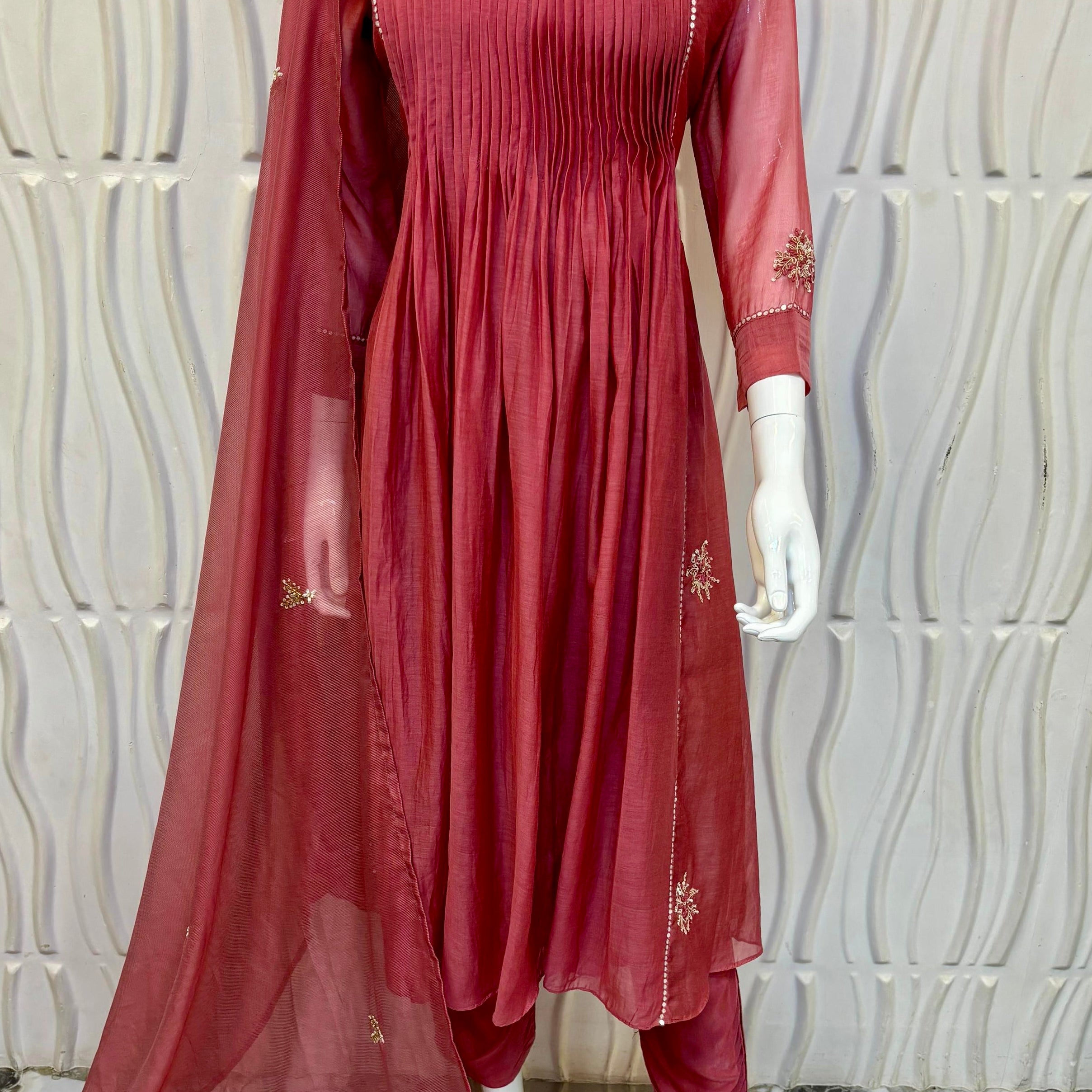 🛍️”Daisy –  Premium Red Mul Chanderi A Line Kurta Set