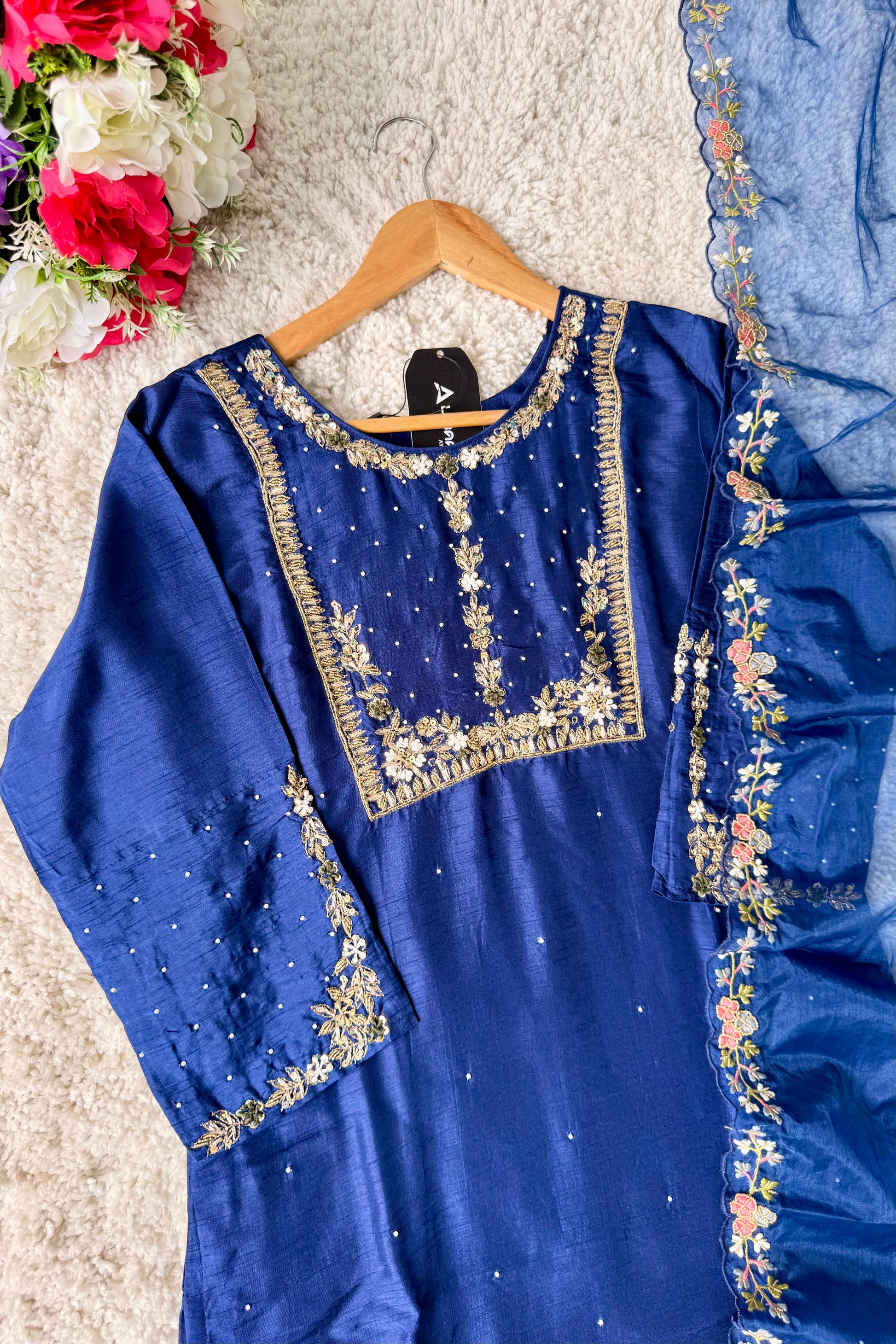 “ALKA” A very beautiful Blue piece with zardozi & zari handwork set