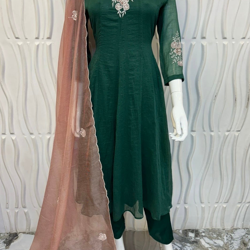 ✨AZ02- Beautiful Kota Embroidered A Line Kurta set