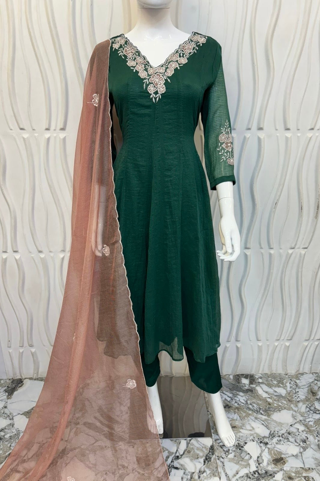 ✨AZ02- Beautiful Kota Embroidered A Line Kurta set