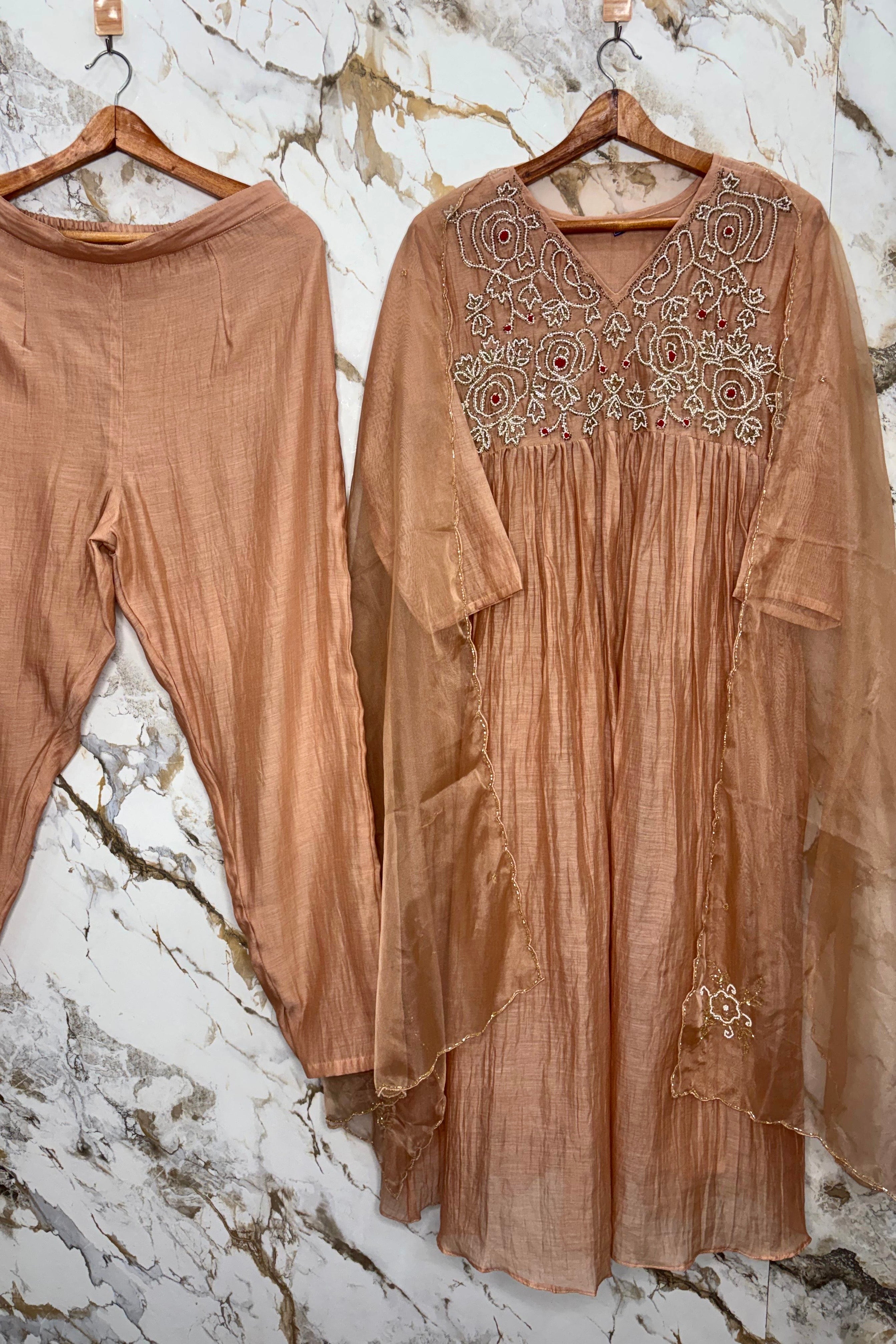 ✨Ay11- Peach  Mul Chanderi A Line Kurta set