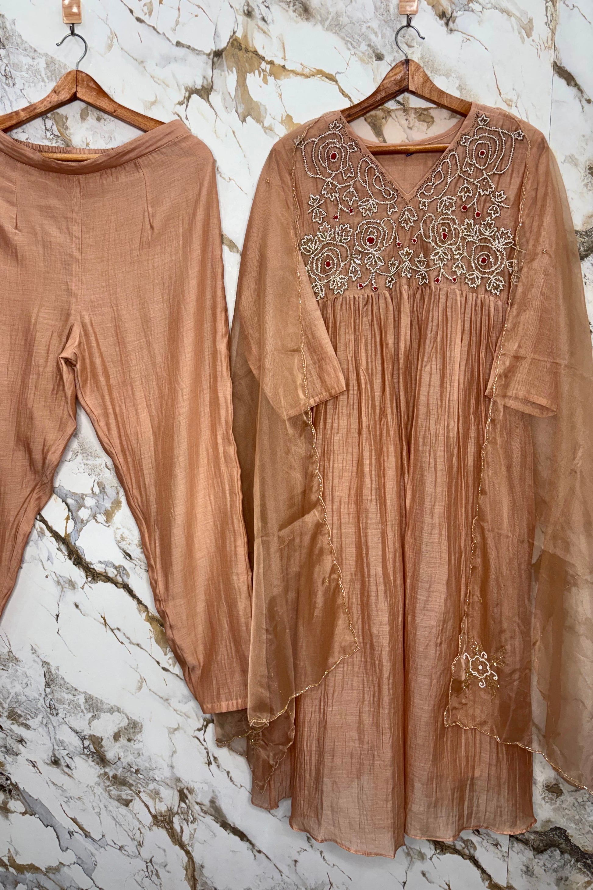 ✨Ay11- Peach  Mul Chanderi A Line Kurta set