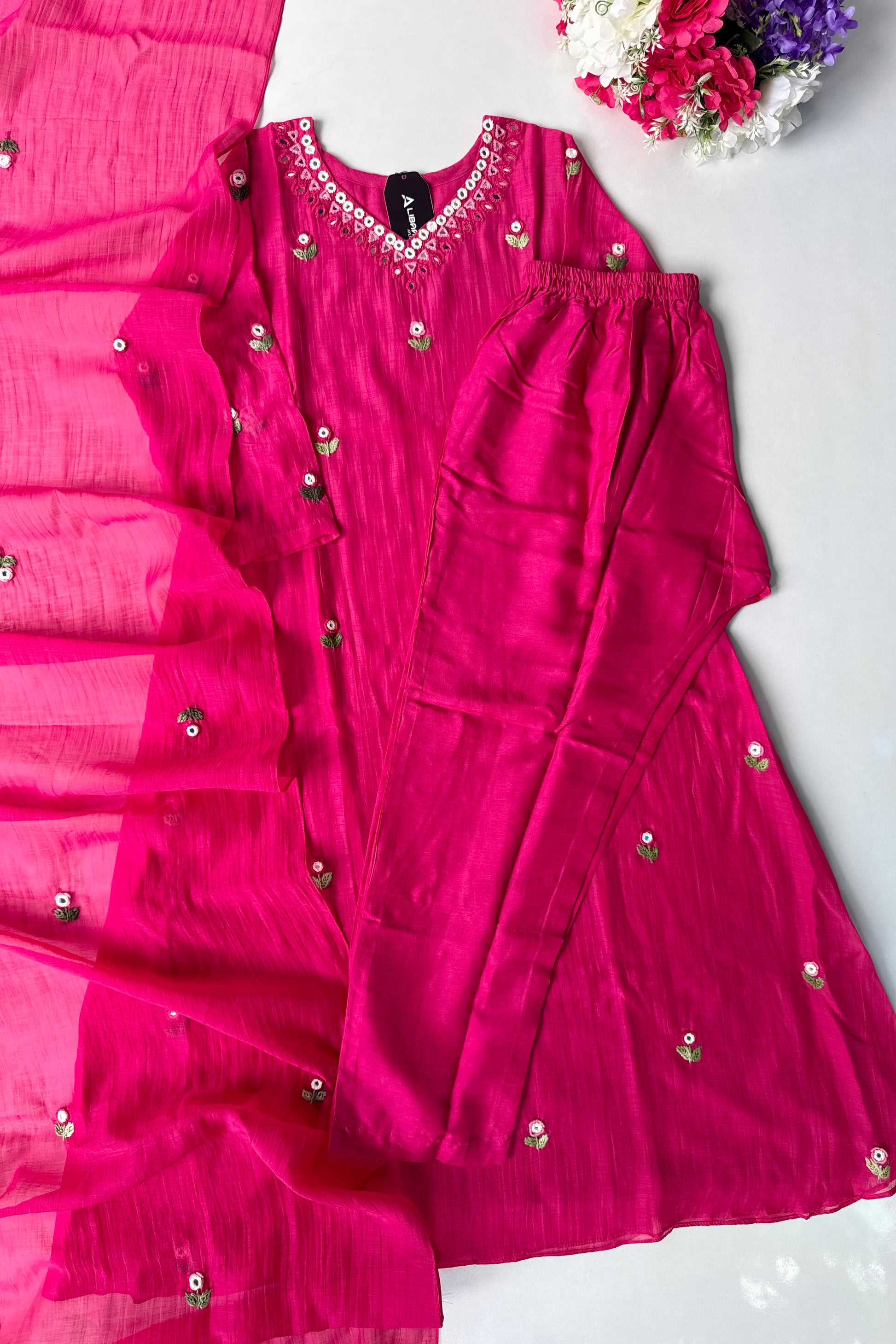 ✨”Ruby - Premium Pink Mul Chanderi A-Line Kurta Set 💕