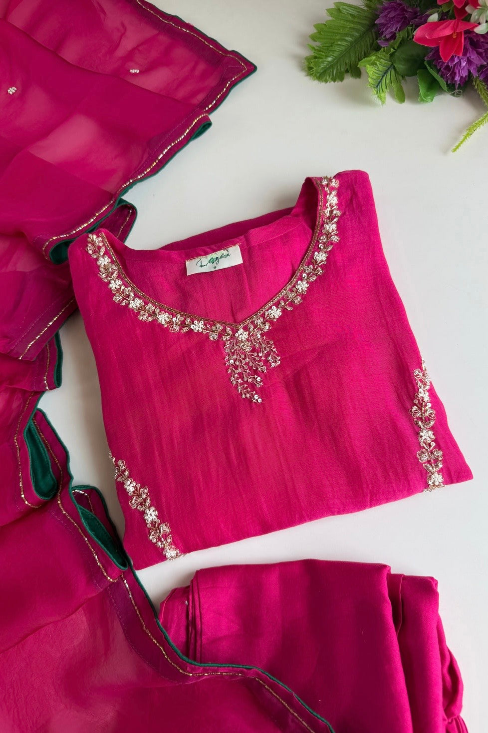✨”Maya - Premium Pink Mul Chanderi A-Line Kurta Set