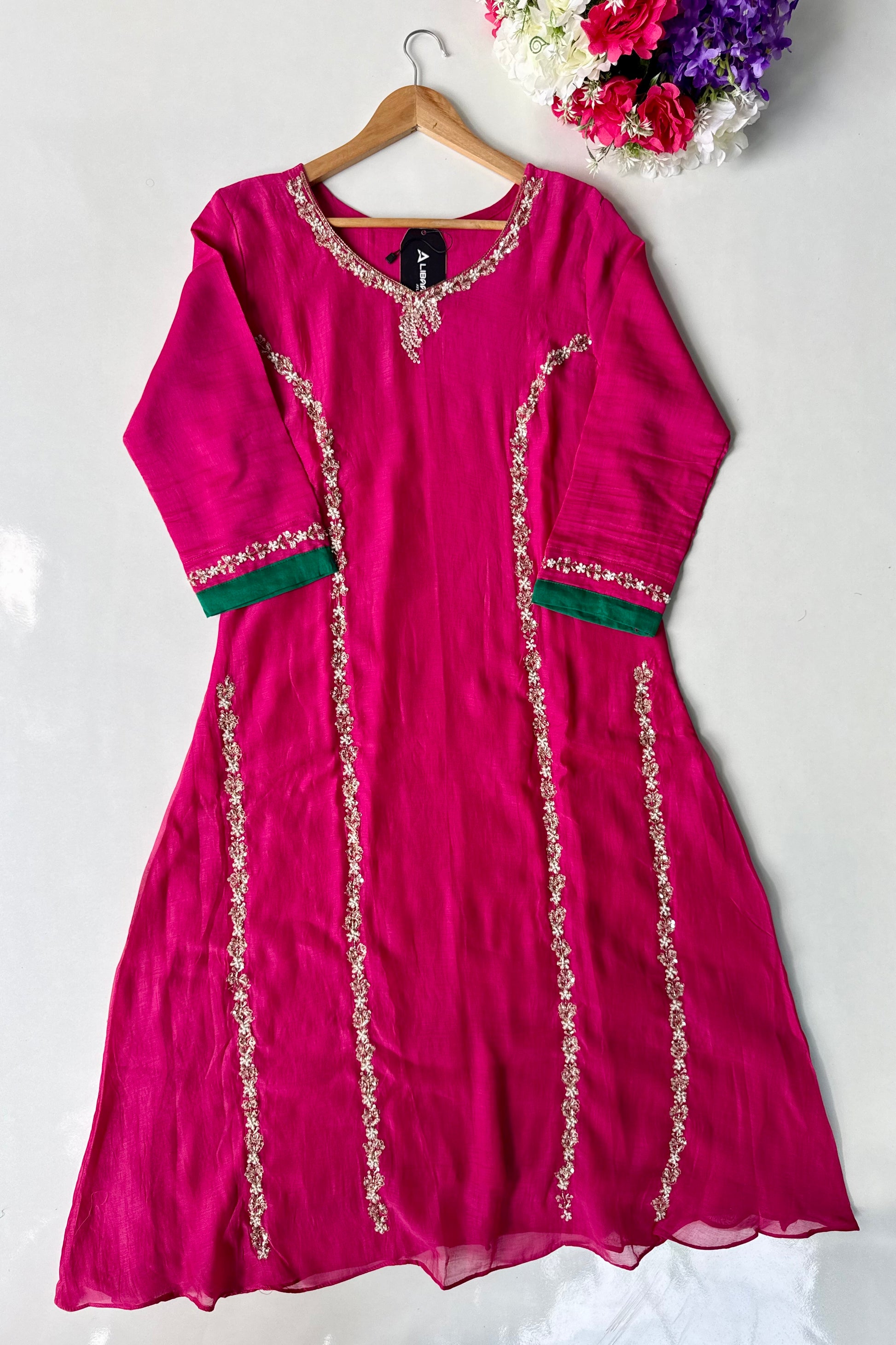 ✨”Maya - Premium Pink Mul Chanderi A-Line Kurta Set