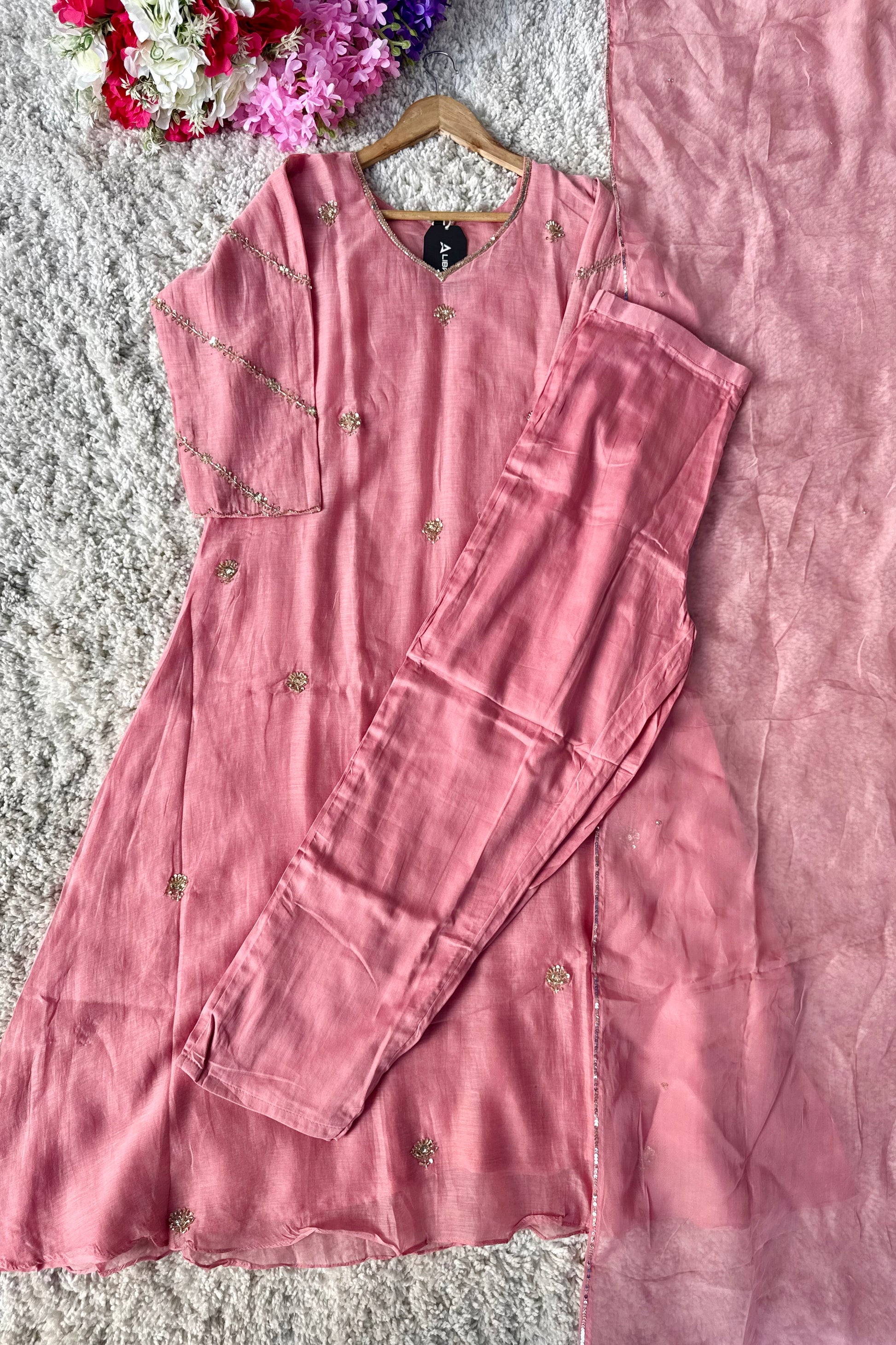 ✨”Unique- Party Wear Mul Chanderi A Line Kurta set 🛍️