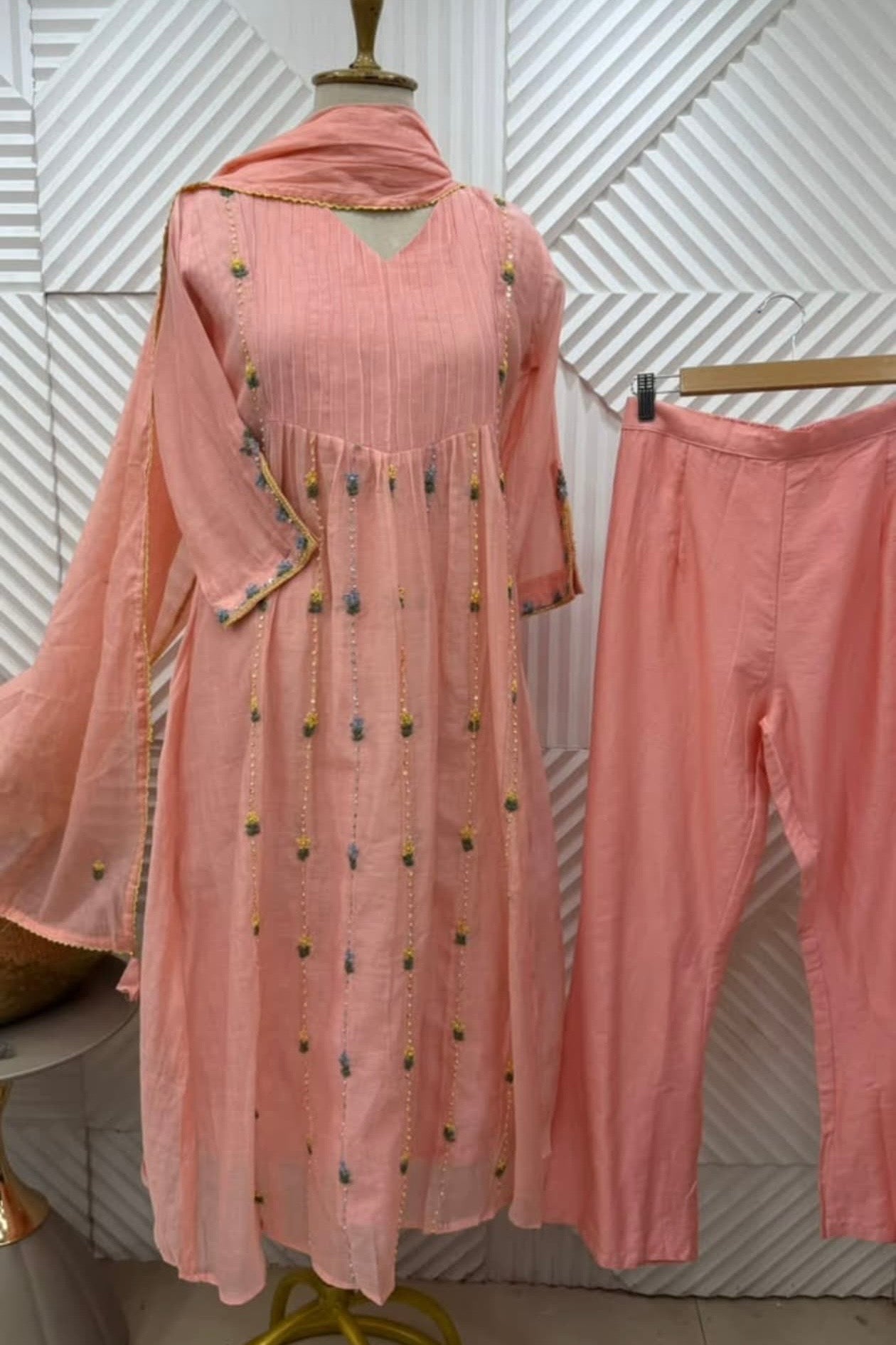 ✨”Sunshine– Premium Brown Mul Chanderi A-Line Kurta Set✨