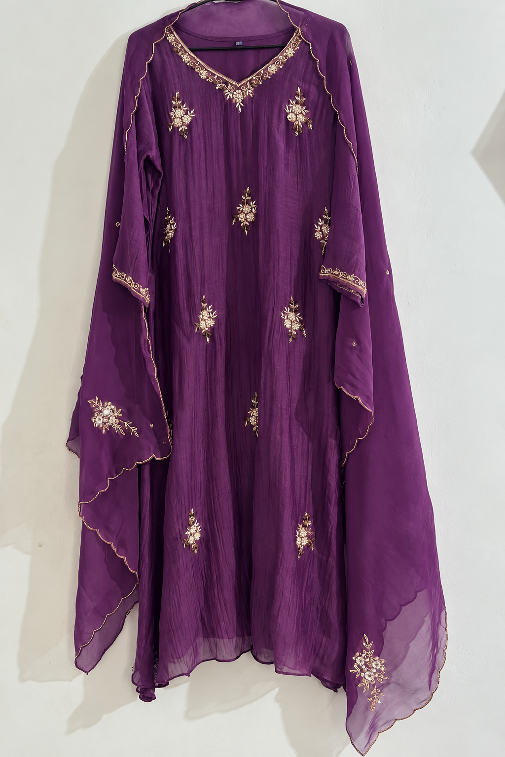 🍊Zidan- Premium Purple Mul Chanderi A Line Suit sets