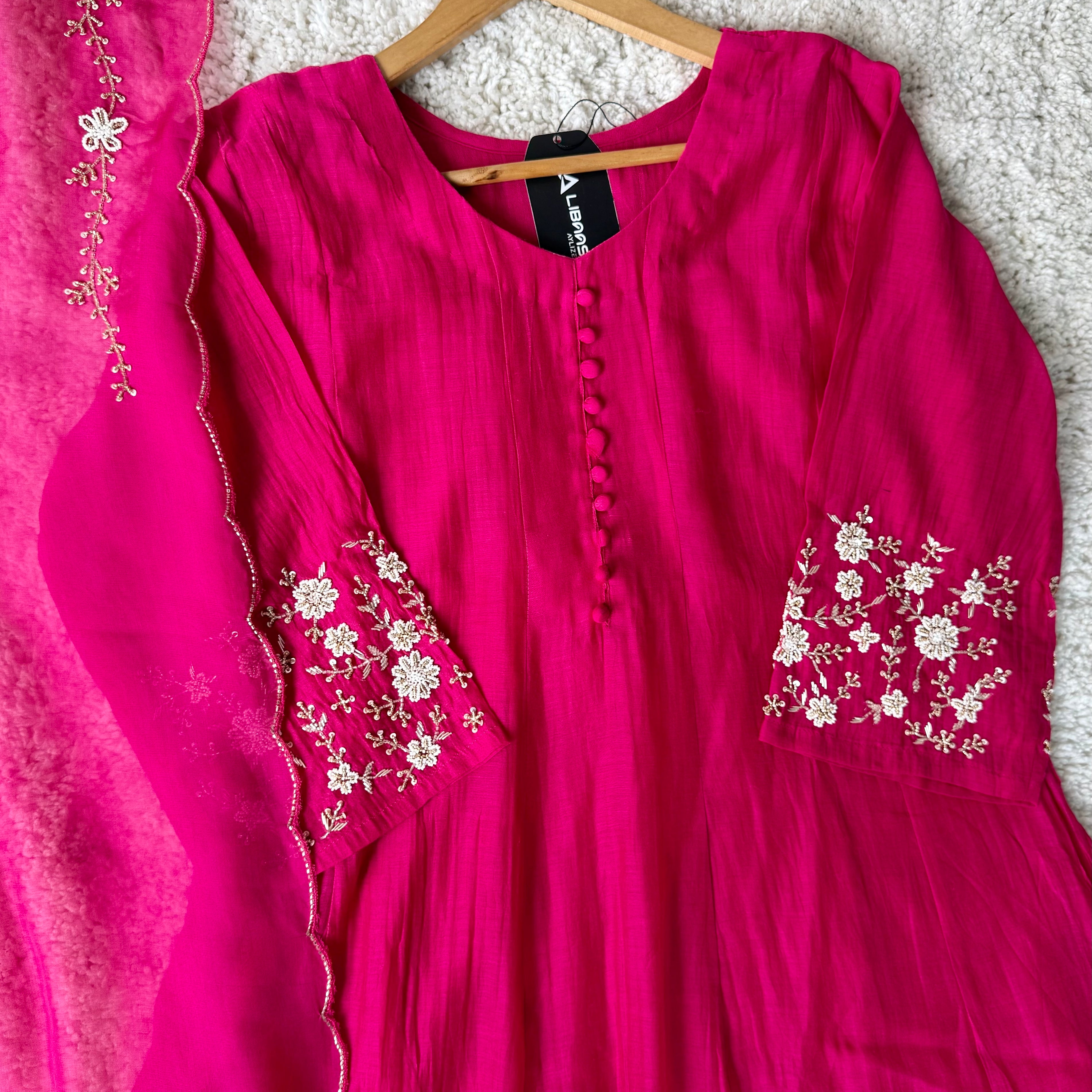 ✨Ay10- Beautiful Pink Mul Chanderi A Line Kurta set 💕