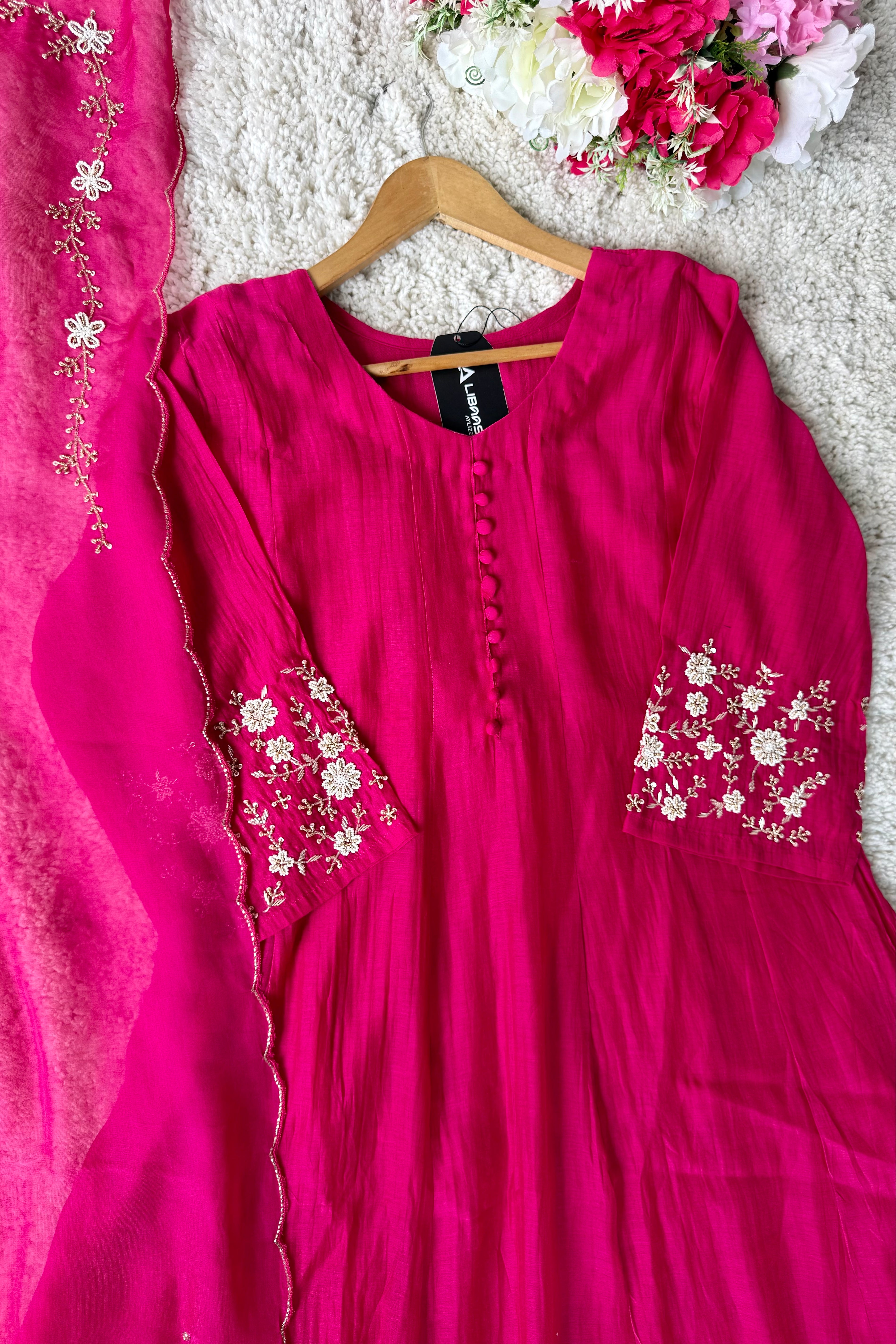 ✨Ay10- Beautiful Pink Mul Chanderi A Line Kurta set 💕