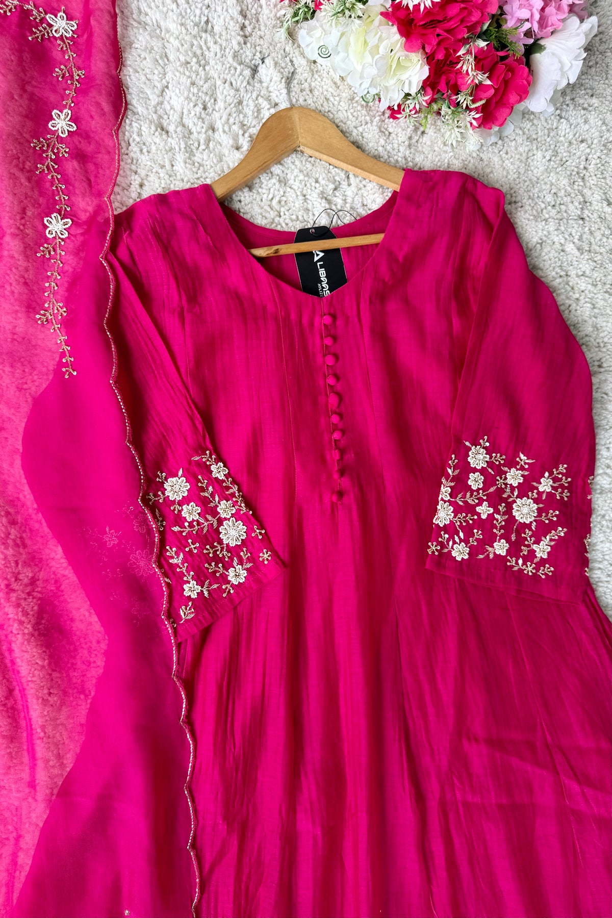 ✨Ay10- Beautiful Pink Mul Chanderi A Line Kurta set 💕