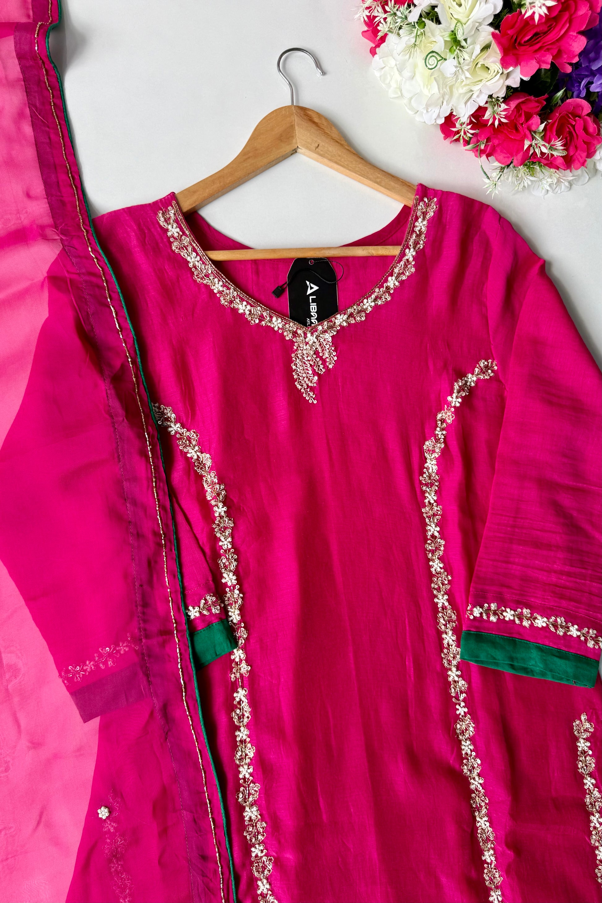 ✨”Maya - Premium Pink Mul Chanderi A-Line Kurta Set