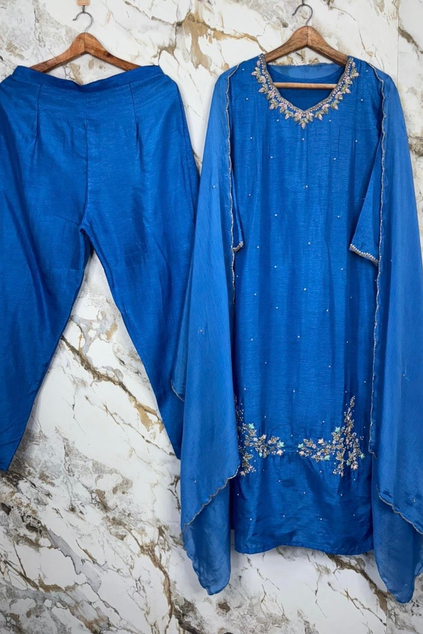 “Nitya” Premium Dola silk A-Line Kurta with Bottom & Dupatta