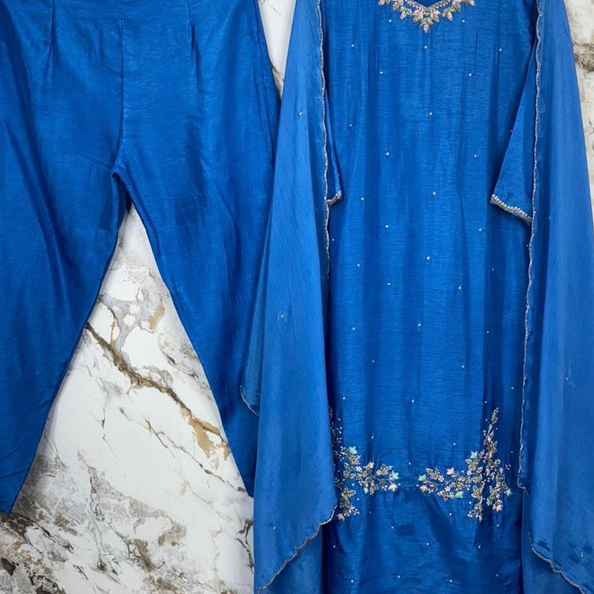 “Nitya” Premium Dola silk A-Line Kurta with Bottom & Dupatta