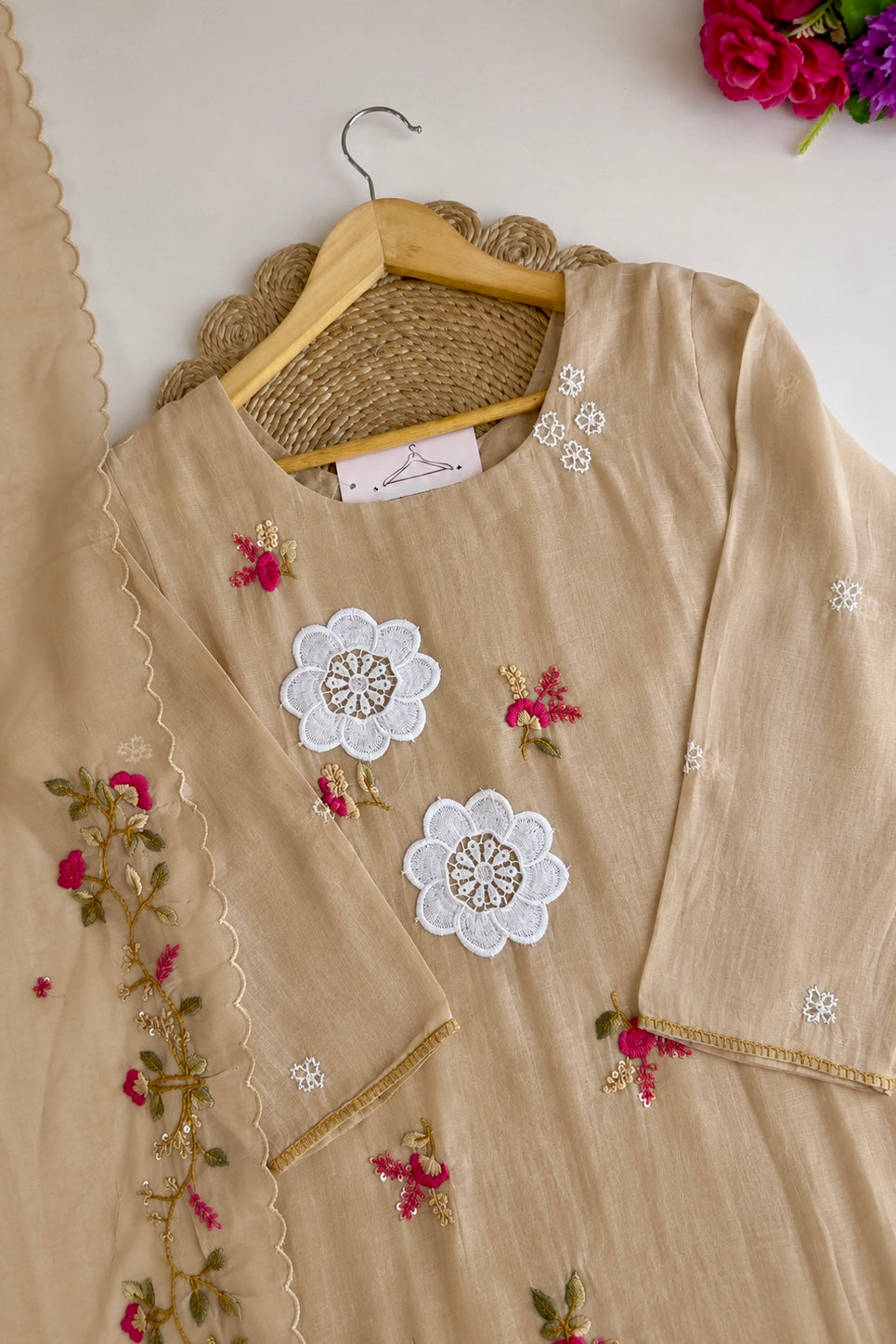 🛍️”Freya – Premium Chanderi Embroidered A Line Kurta Set