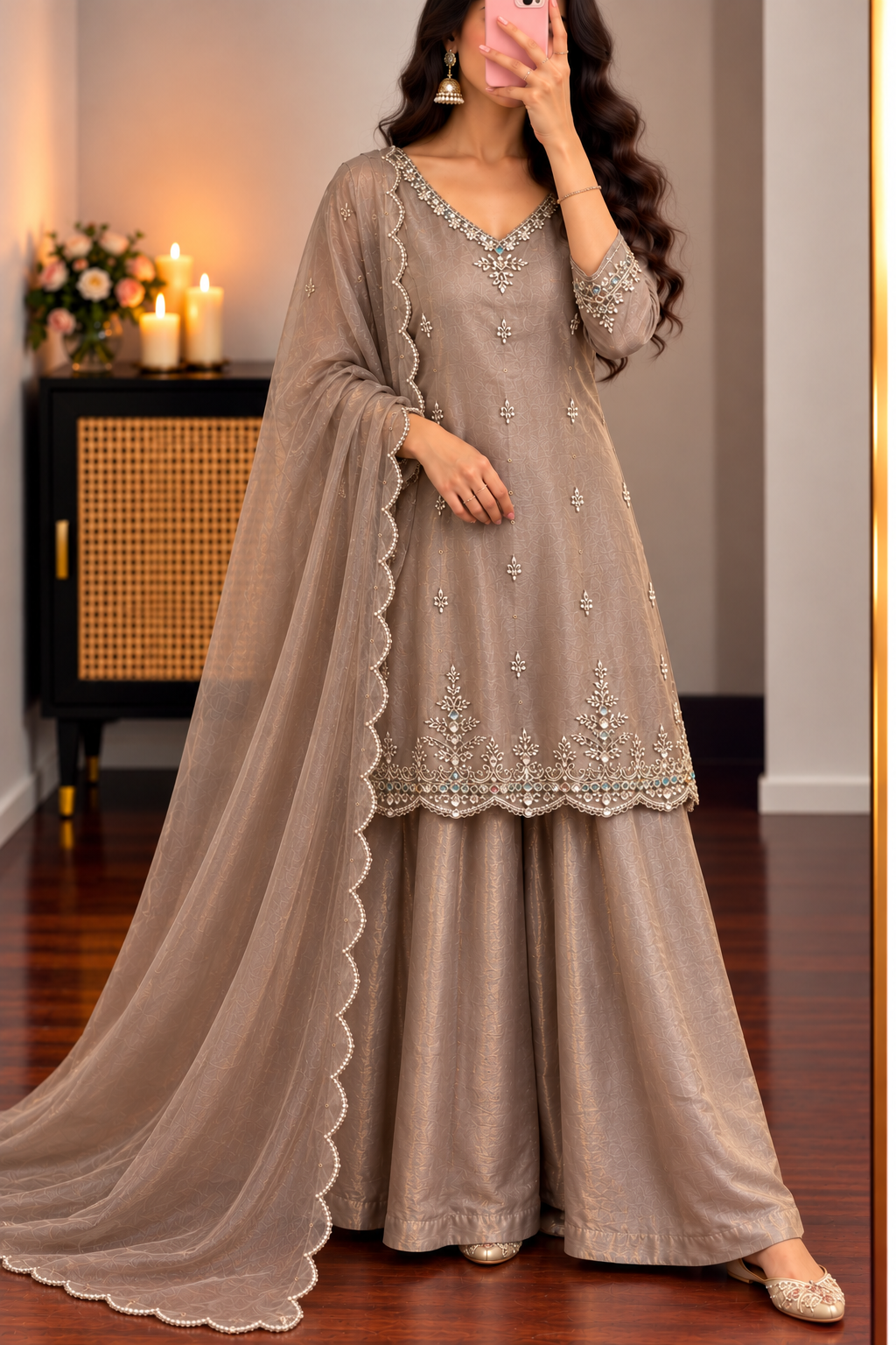 ✨Az02- Champagne Gold Tissue Divider Sharara Suit