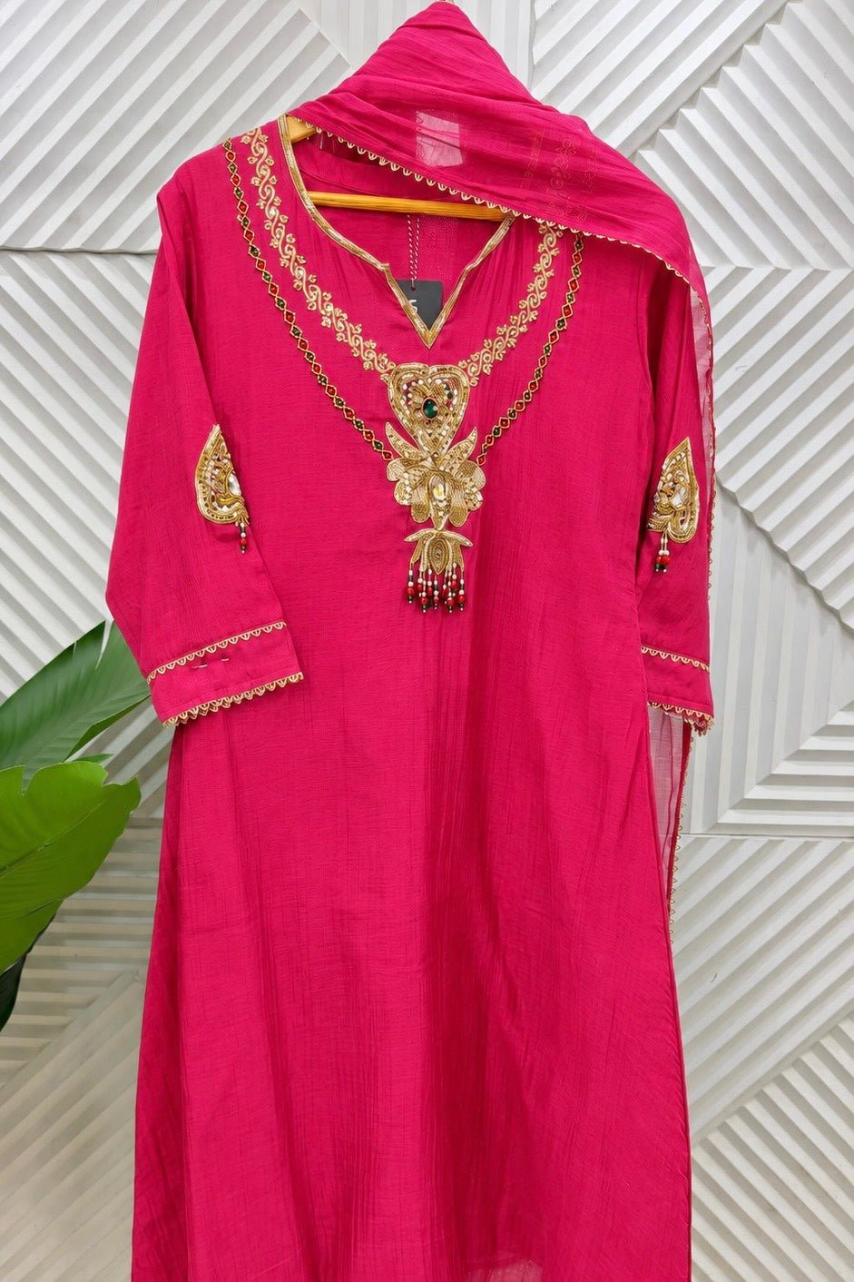 ✨”Palak - Premium Royal Pink Mul Chanderi A-Line Kurta Set
