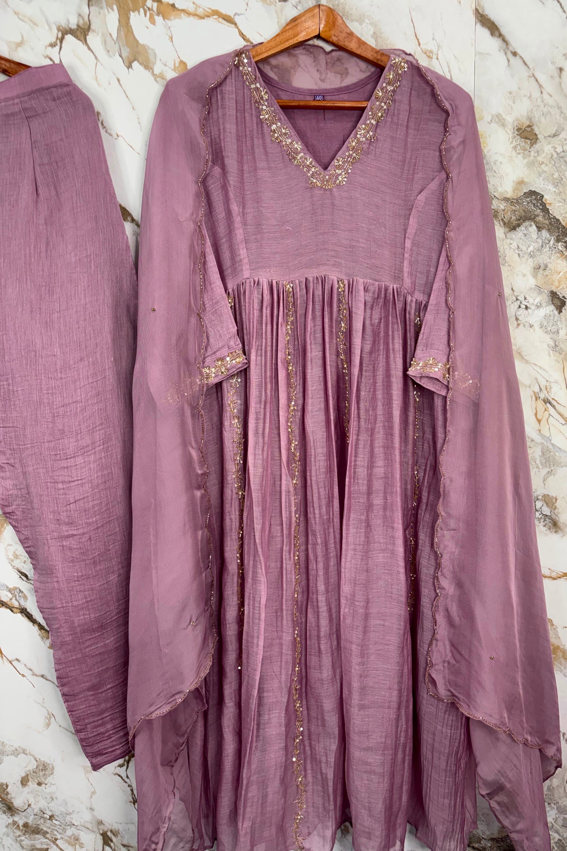 ✨Florence - Mauve Rosewood Mul Chanderi Anarkali Suit set 🛍️