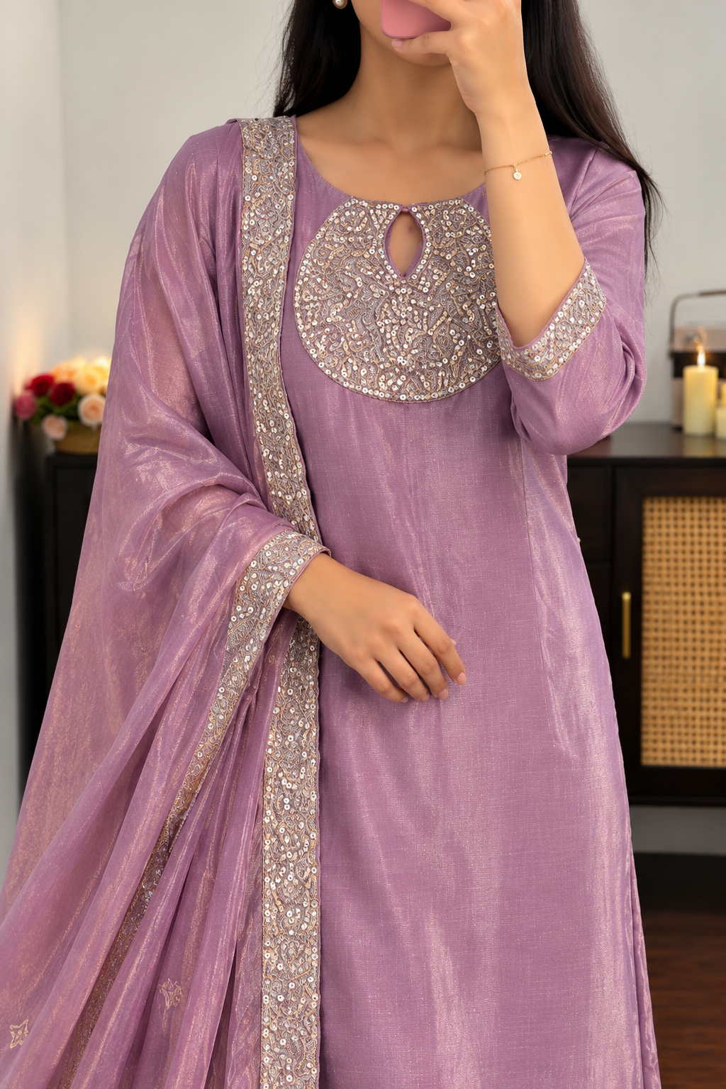 “SHINE” Beautiful Lavender with gold shimmer tissue kurta set