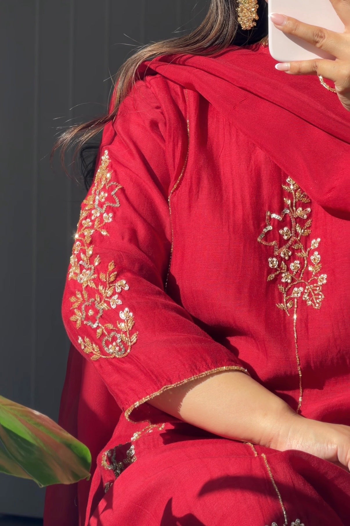✨Rida -Karva Chauth Special Red Mul Chanderi A-Line Kurta Set