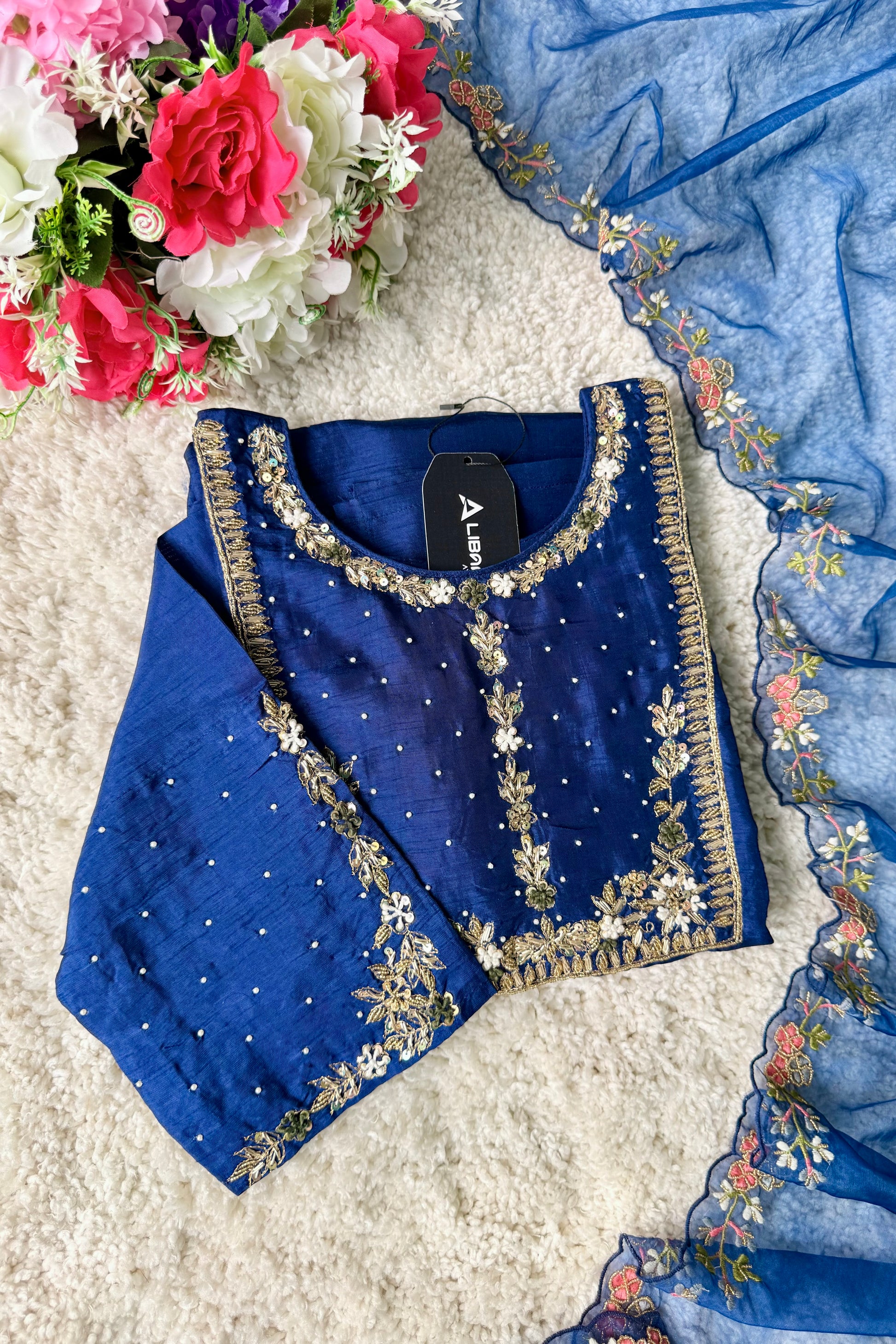 “ALKA” A very beautiful Blue piece with zardozi & zari handwork set