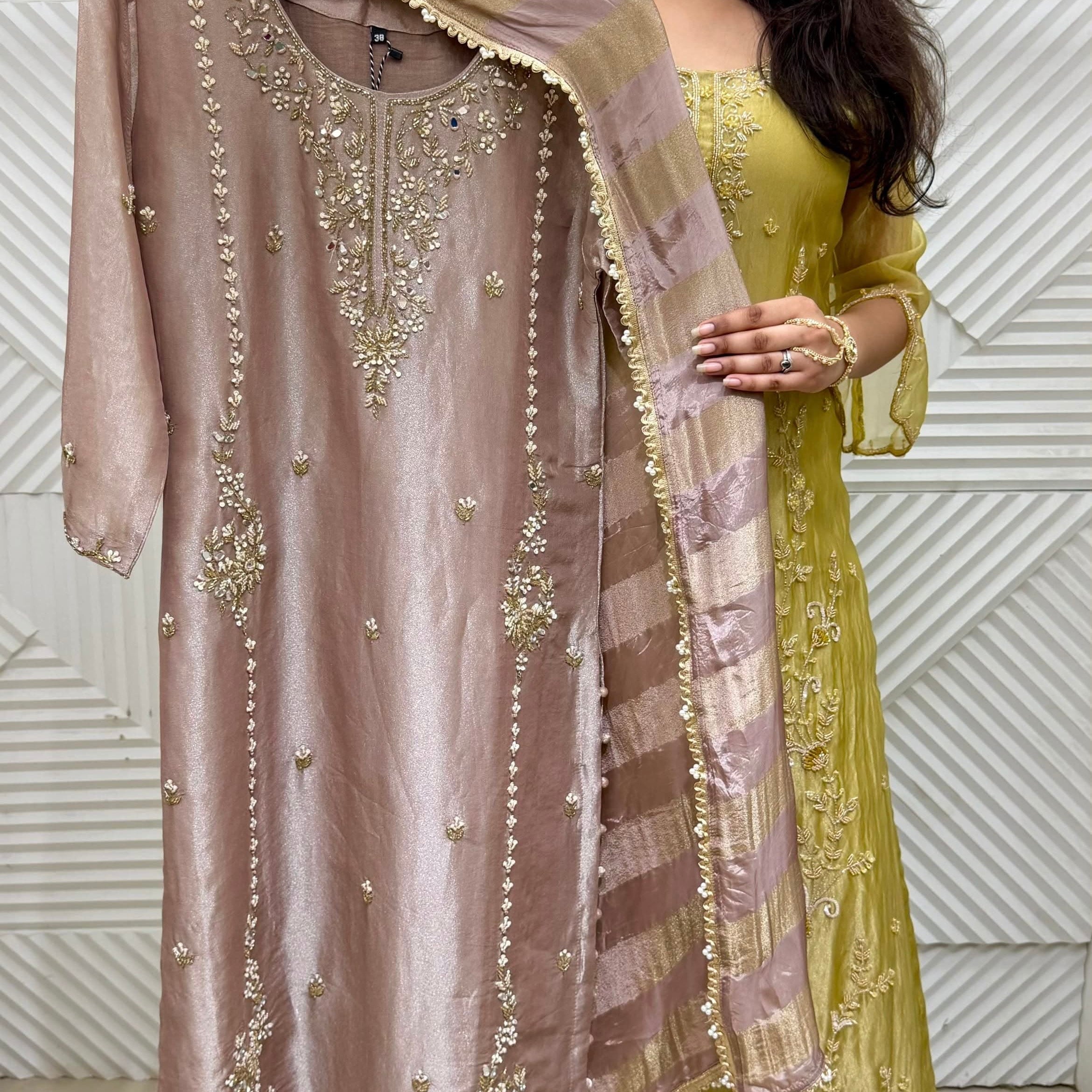✨Purity - Premium Rosewood Mauve Tissue Silk Kurta set