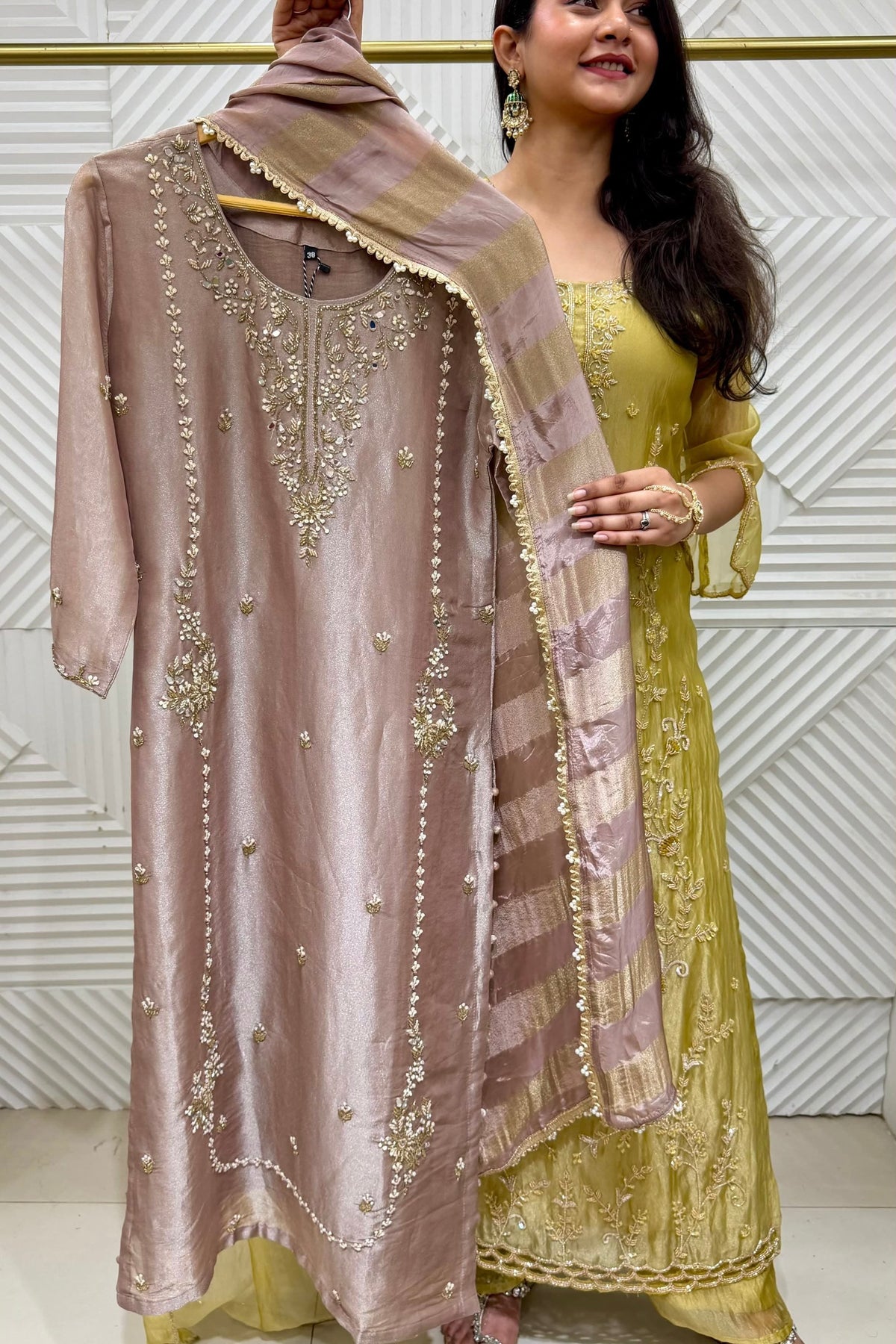 ✨Purity - Premium Rosewood Mauve Tissue Silk Kurta set