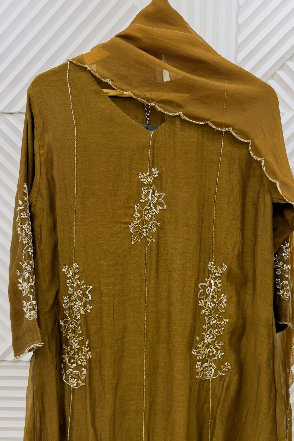 ✨”Rida - Premium Green Gold & Orchid Mul Chanderi A-Line Kurta Set