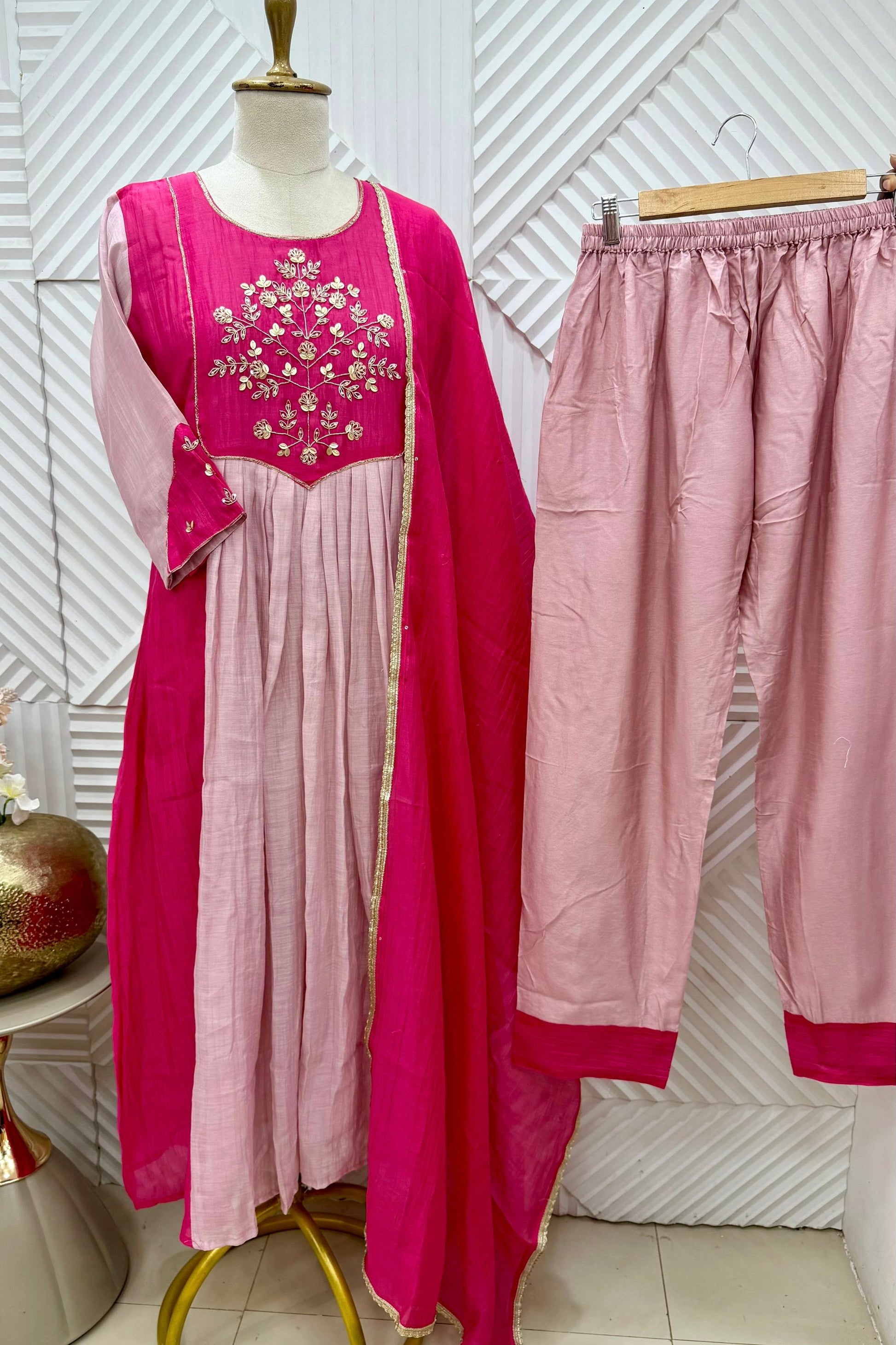 🛍️”Ahana –  Premium Mul Chanderi A Line Kurta Set