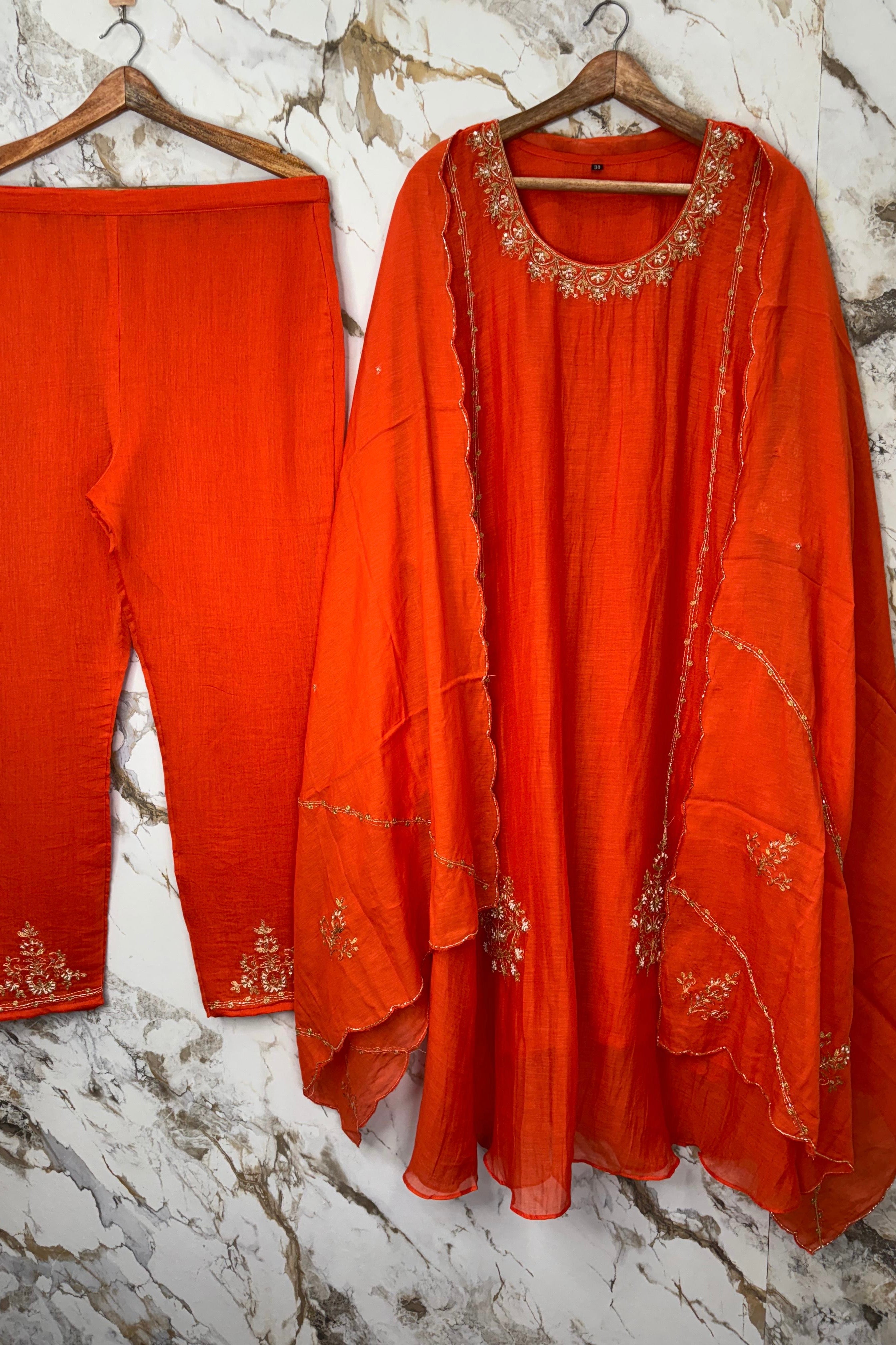 💕”Nayra – Premium Mul Chanderi A-Line Kurta Set