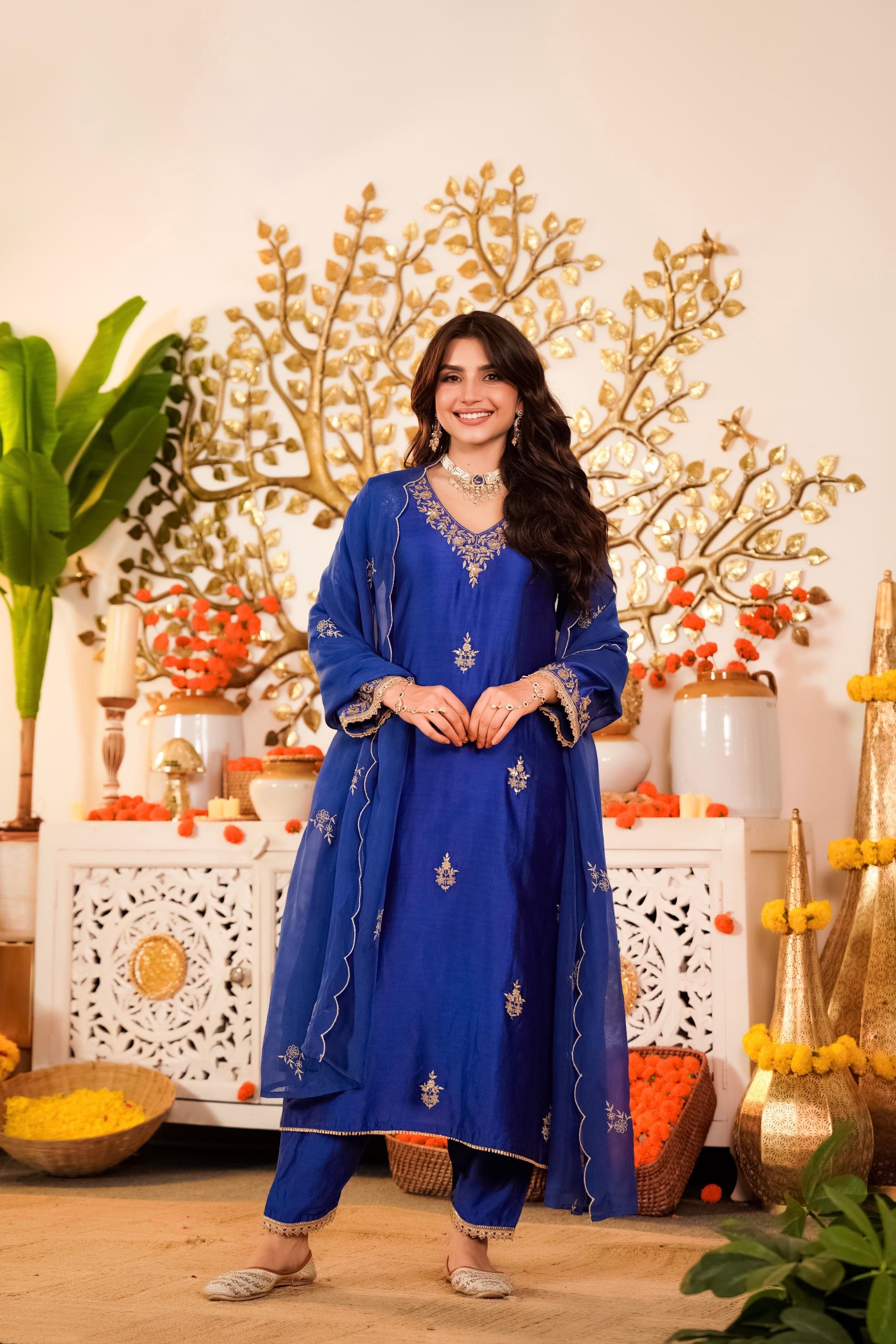 “Vanya” Beautiful Blue Dola silk handcrafted kurta set