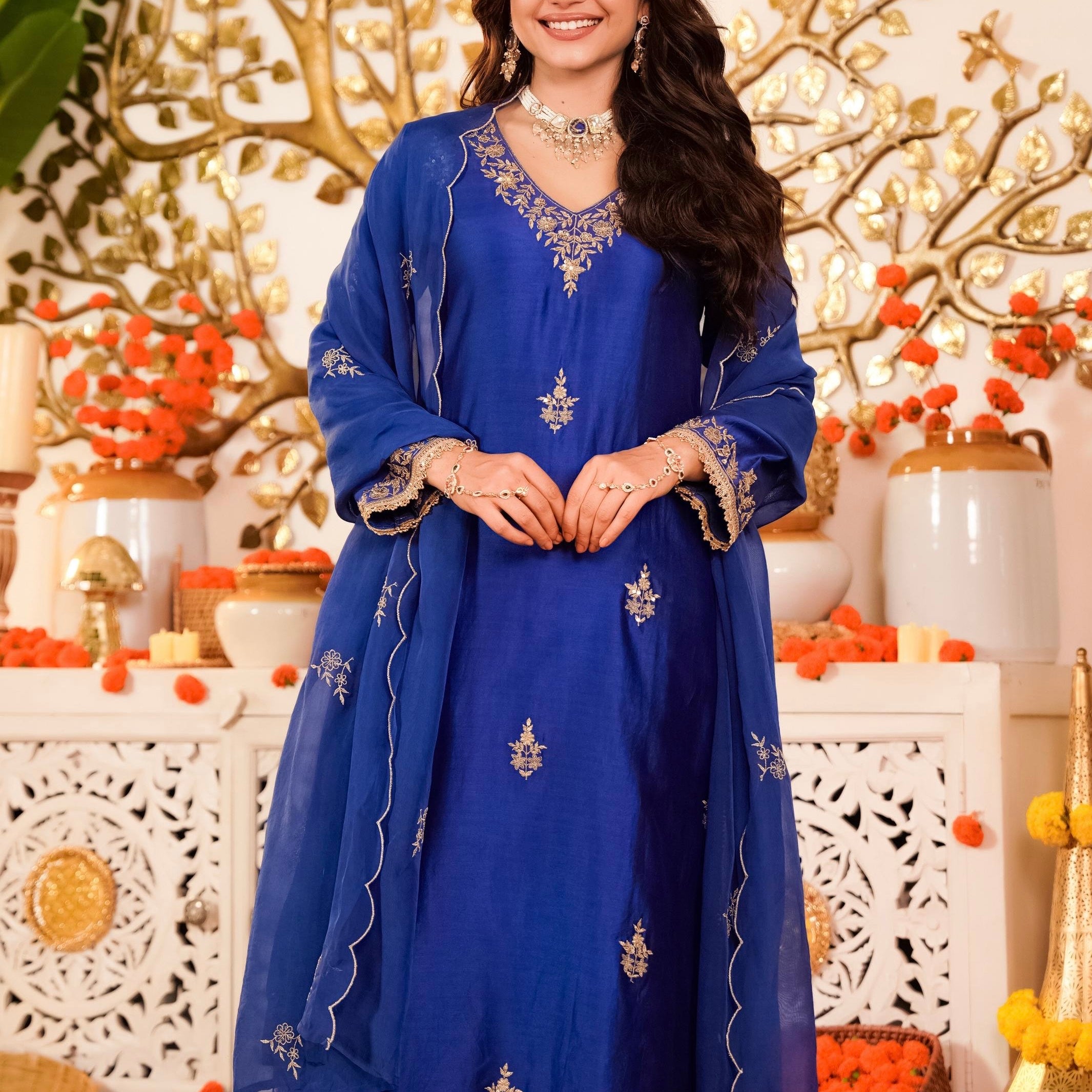 “Vanya” Beautiful Blue Dola silk handcrafted kurta set