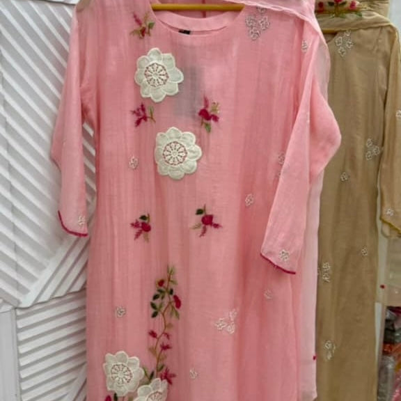🛍️”Freya – Premium Chanderi Embroidered A Line Kurta Set