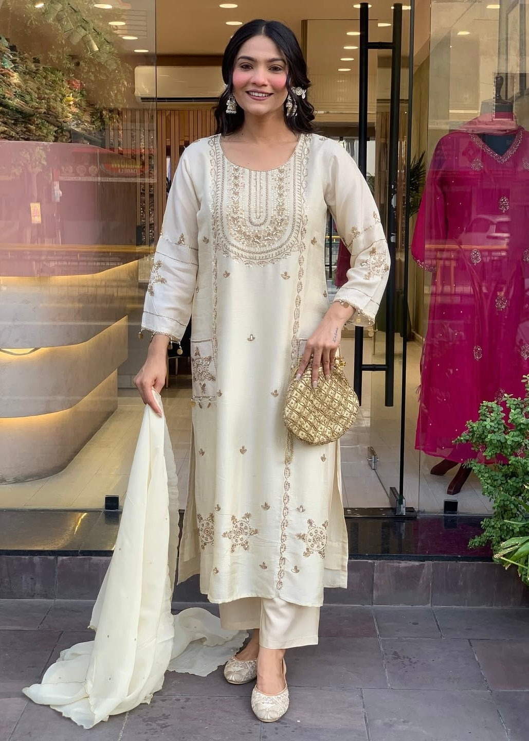 “Aylize” Elegant Dola Silk heavy handwork Kurta Set with Dupatta