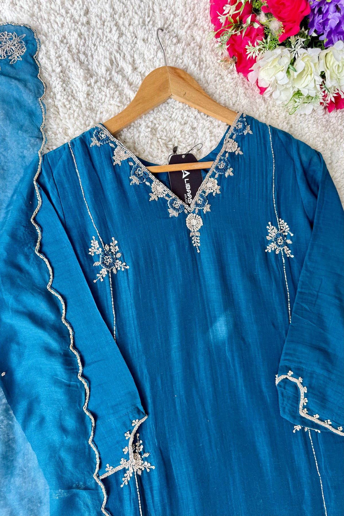 ✨ Daisy - Premium Blue Mul Chanderi A-Line Anarkali Kurta set