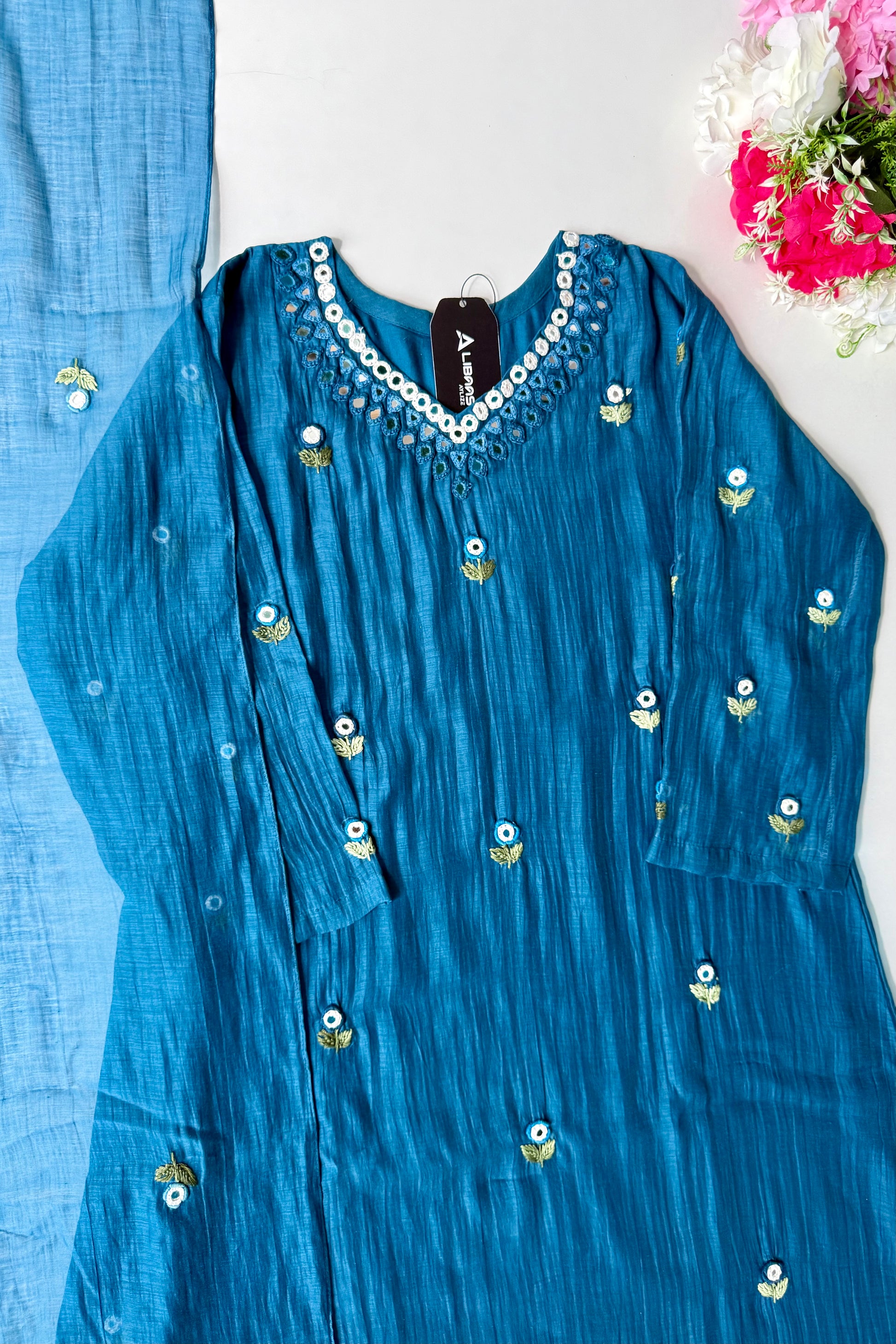 ✨”Ruby - Premium Blue Mul Chanderi A-Line Kurta Set