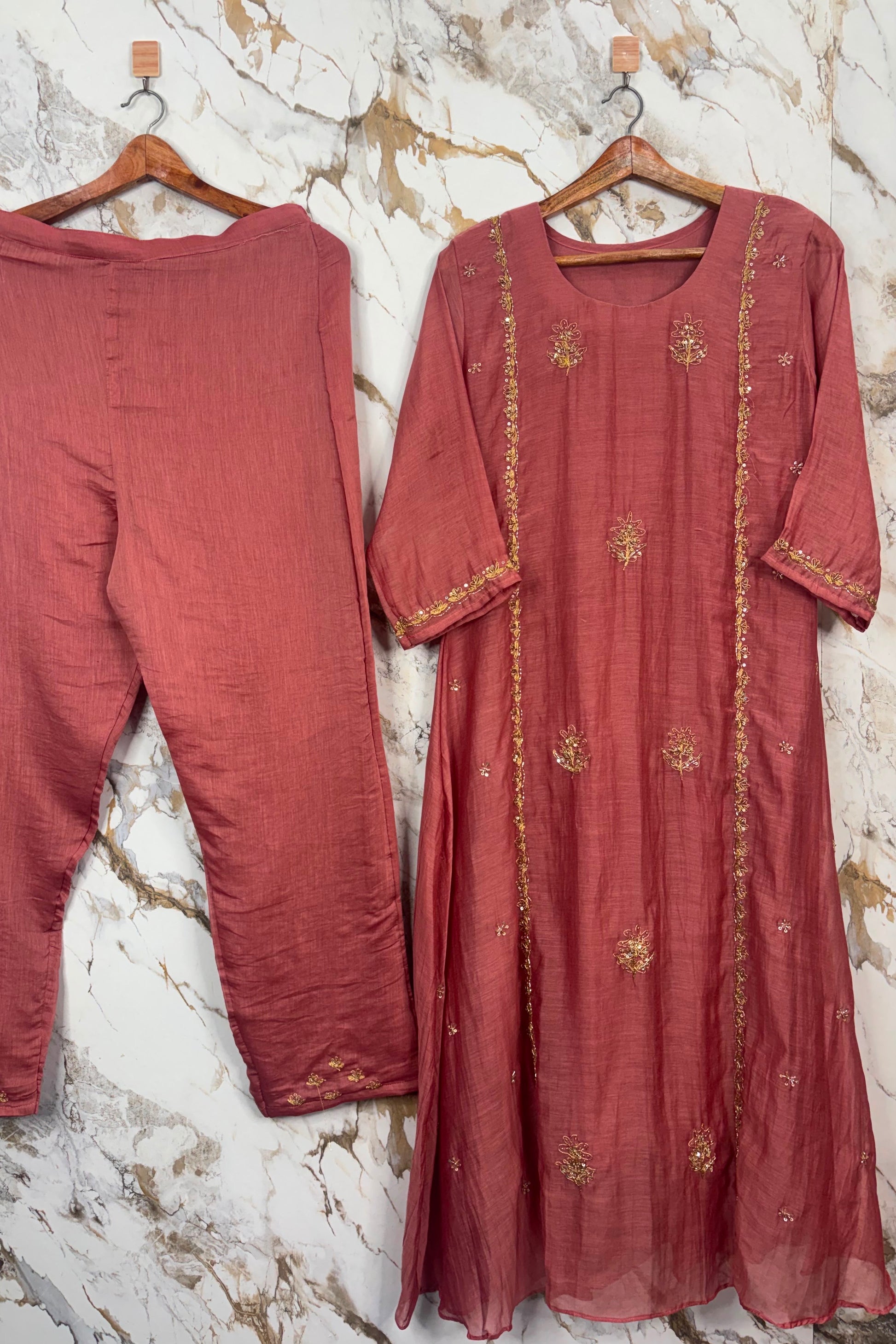 “Ujjwal” Trending Rose Mul Chanderi A Line Suit set 🛍️