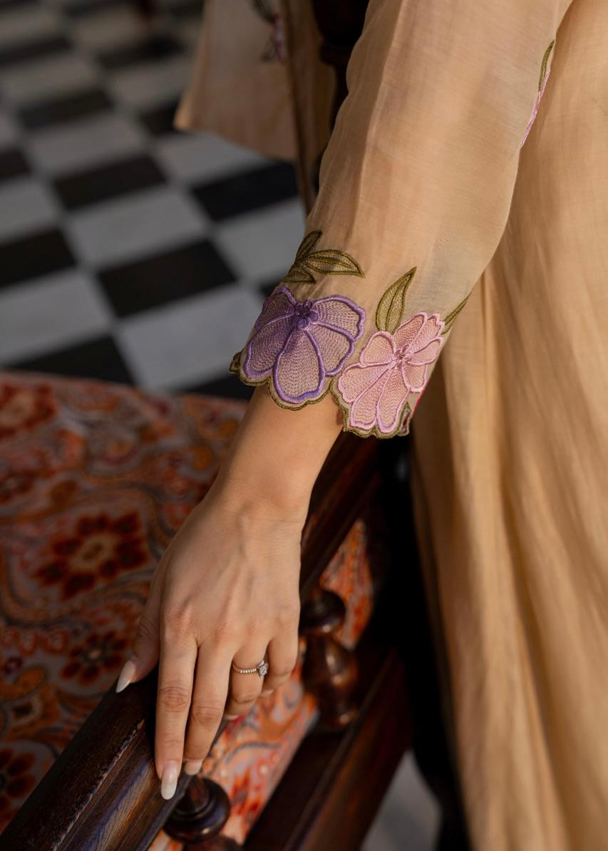 “Jhanvi” Luxury Mul Chanderi Anarkali Set | Appliqué Embroidery | Dupatta & Bottom