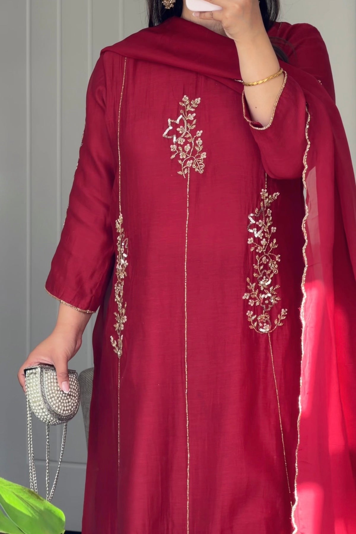 ✨Rida -Karva Chauth Special Red Mul Chanderi A-Line Kurta Set