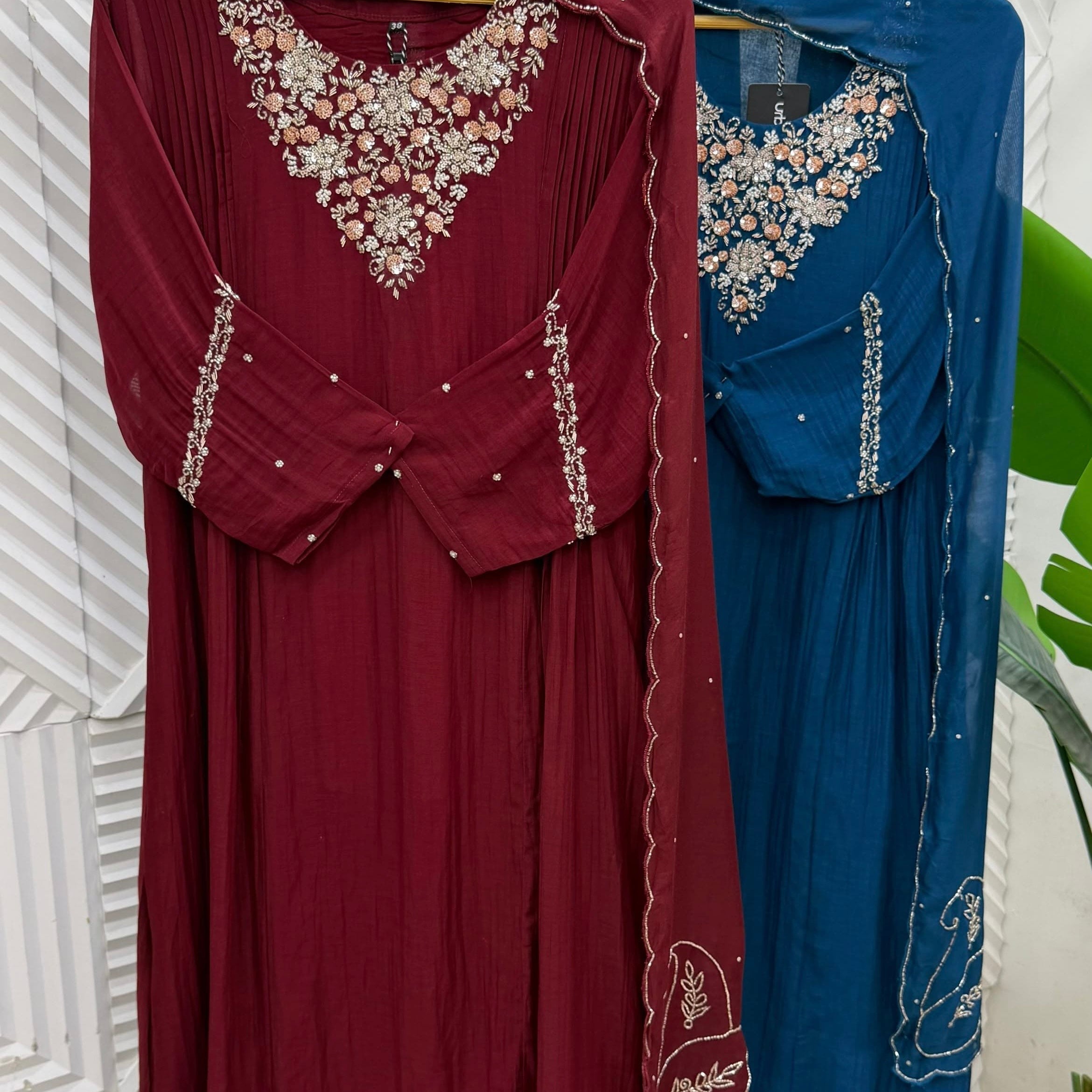 ✨Aarohi - Banaras mul chanderi A Line Kurta Set