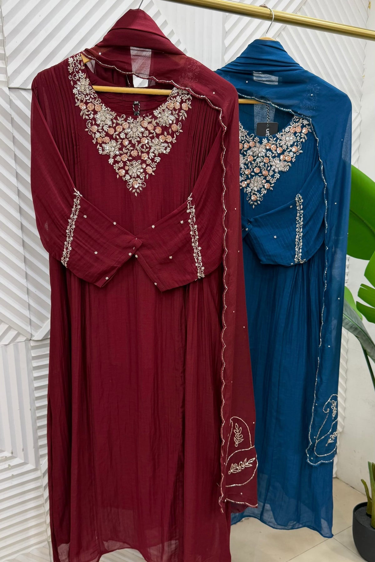 ✨Aarohi - Banaras mul chanderi A Line Kurta Set