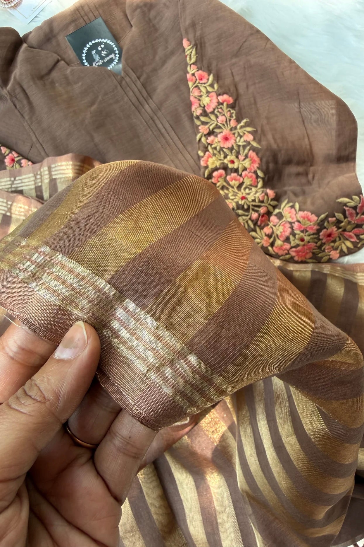 🛍️”Az021 – Premium Coffe Brown Mul Chanderi A Line Kurta Set