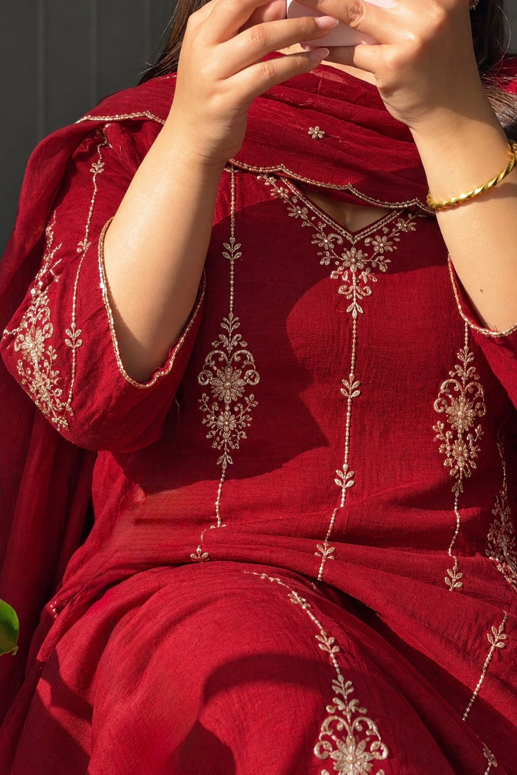 ✨Rida - Diwali Special Red Mul Chanderi A-Line Kurta Set