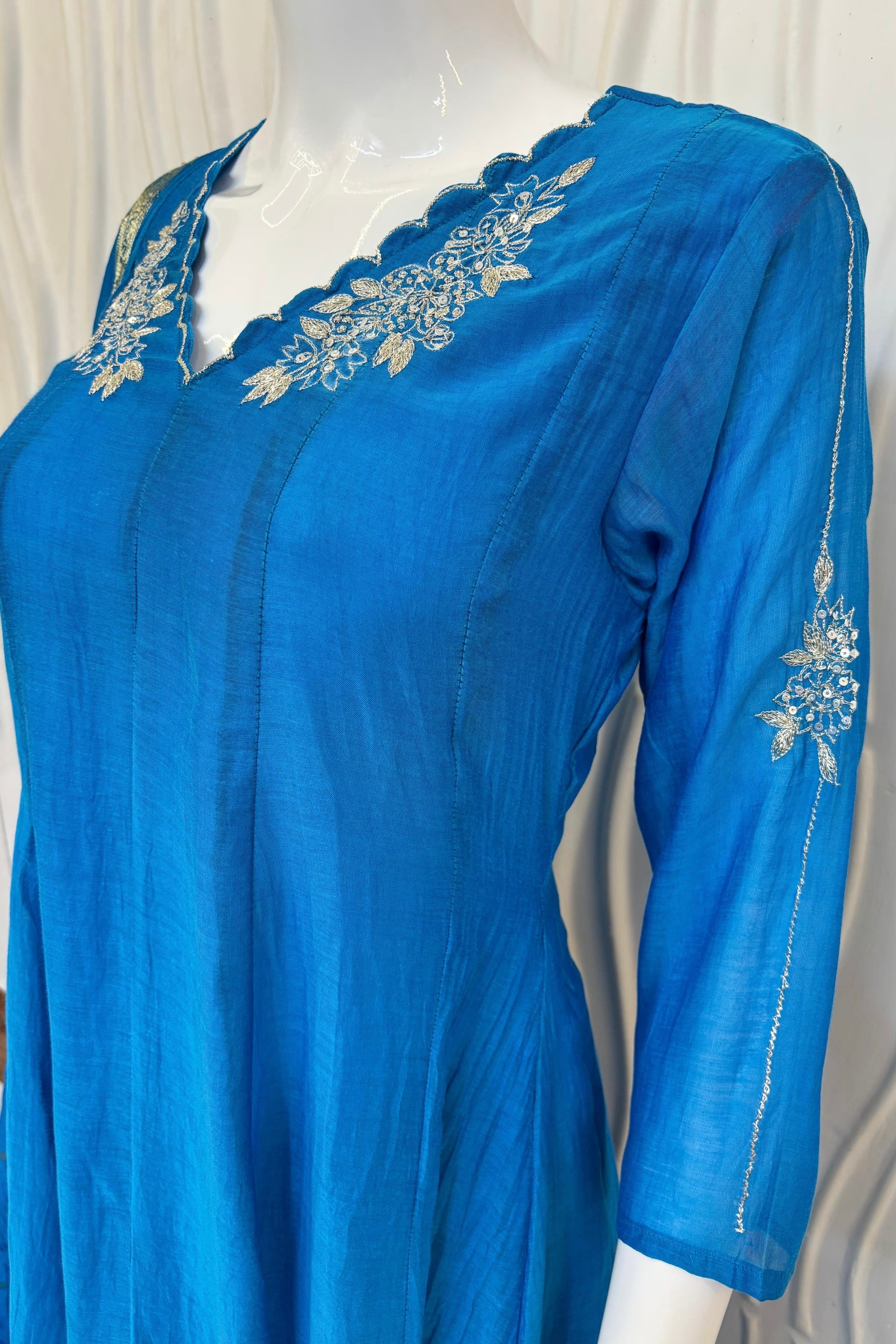 ✨ “Azure – Blue Elegance Mul Chanderi A-Line Suit