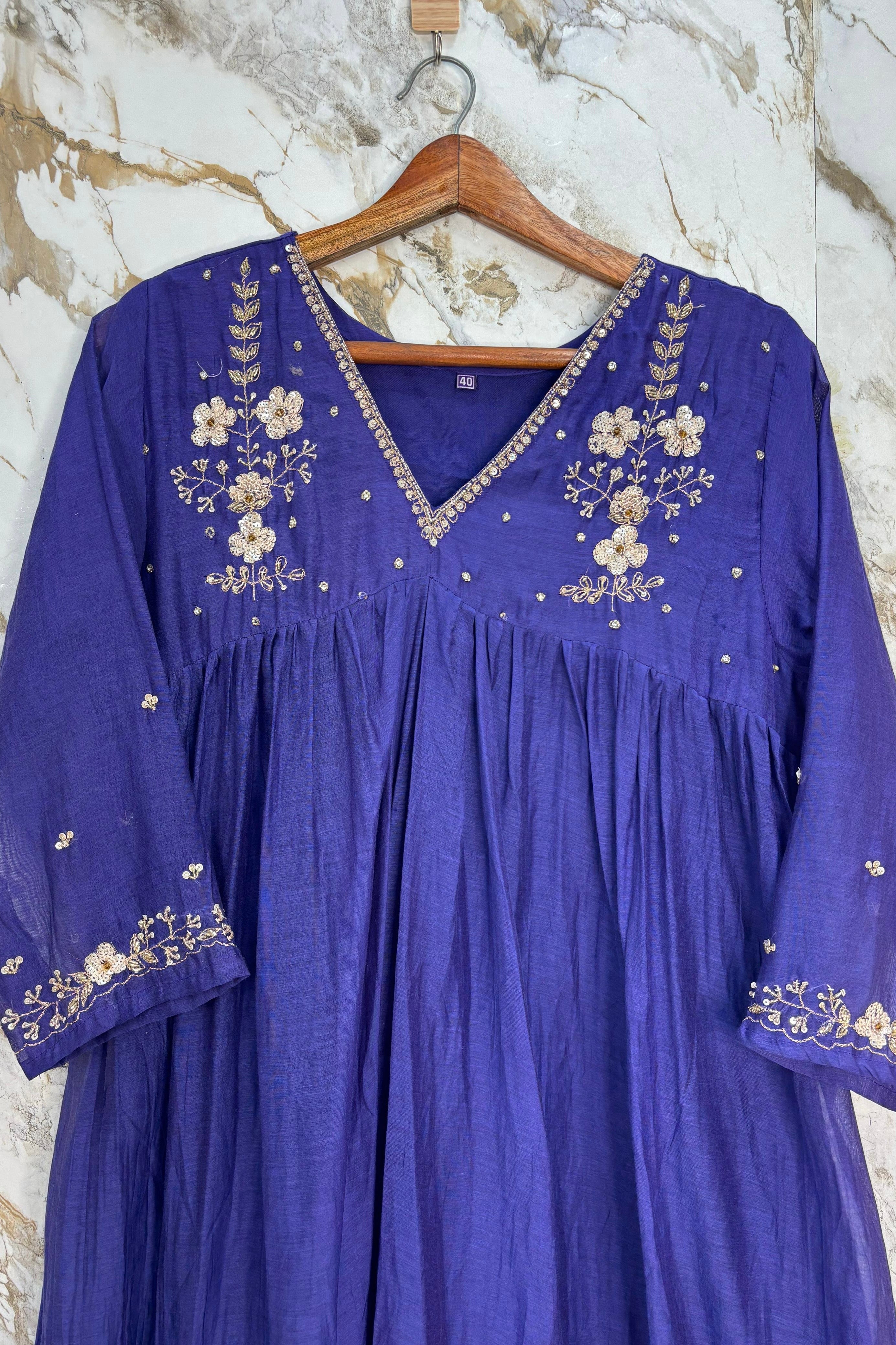 🛍️”Melody –  Premium Blue Banarsi Mul Chanderi A Line Suit